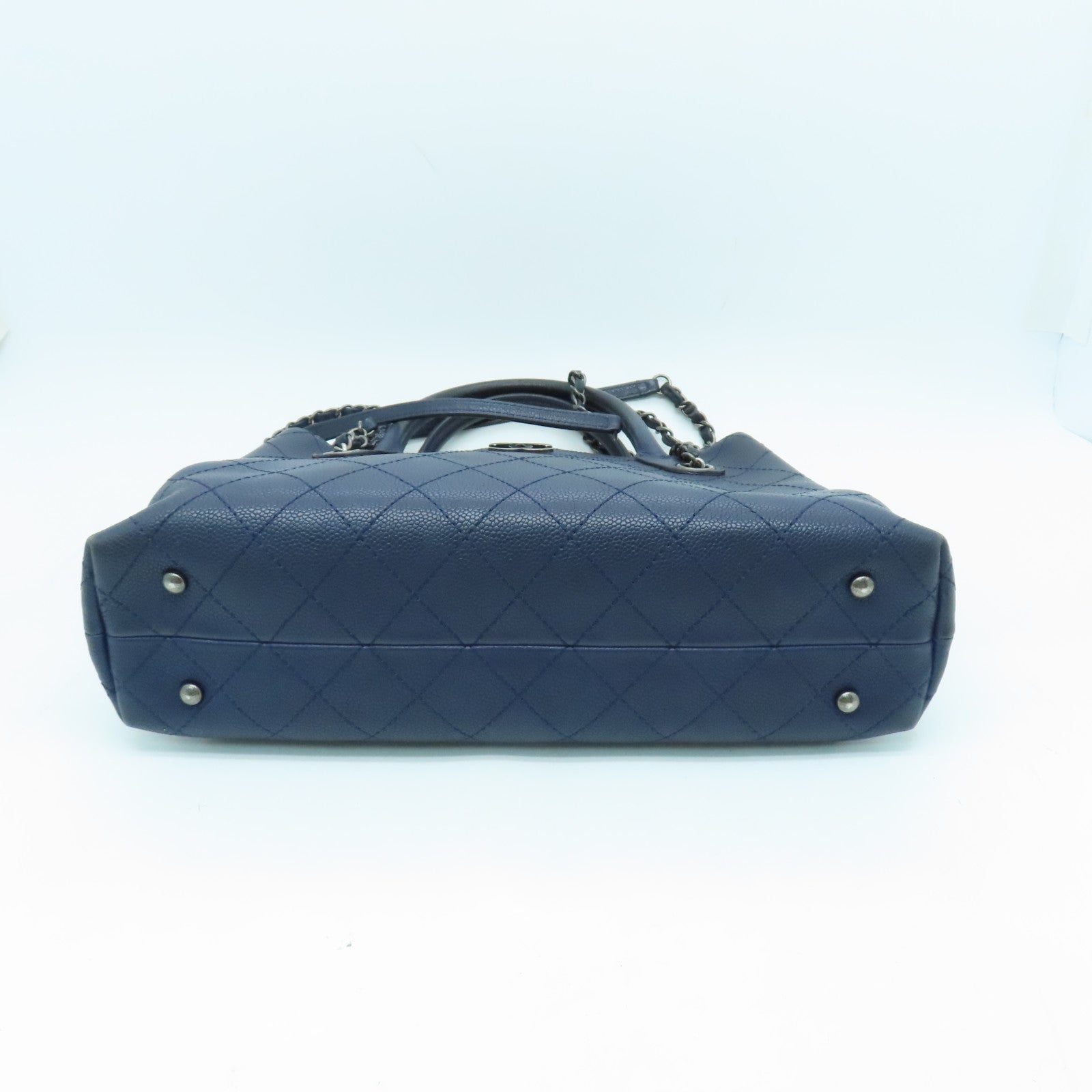CHANEL 【激減優惠】菱格牛皮皮革2 Way Shoulder Bag銀扣手挽肩背兩用袋藍色