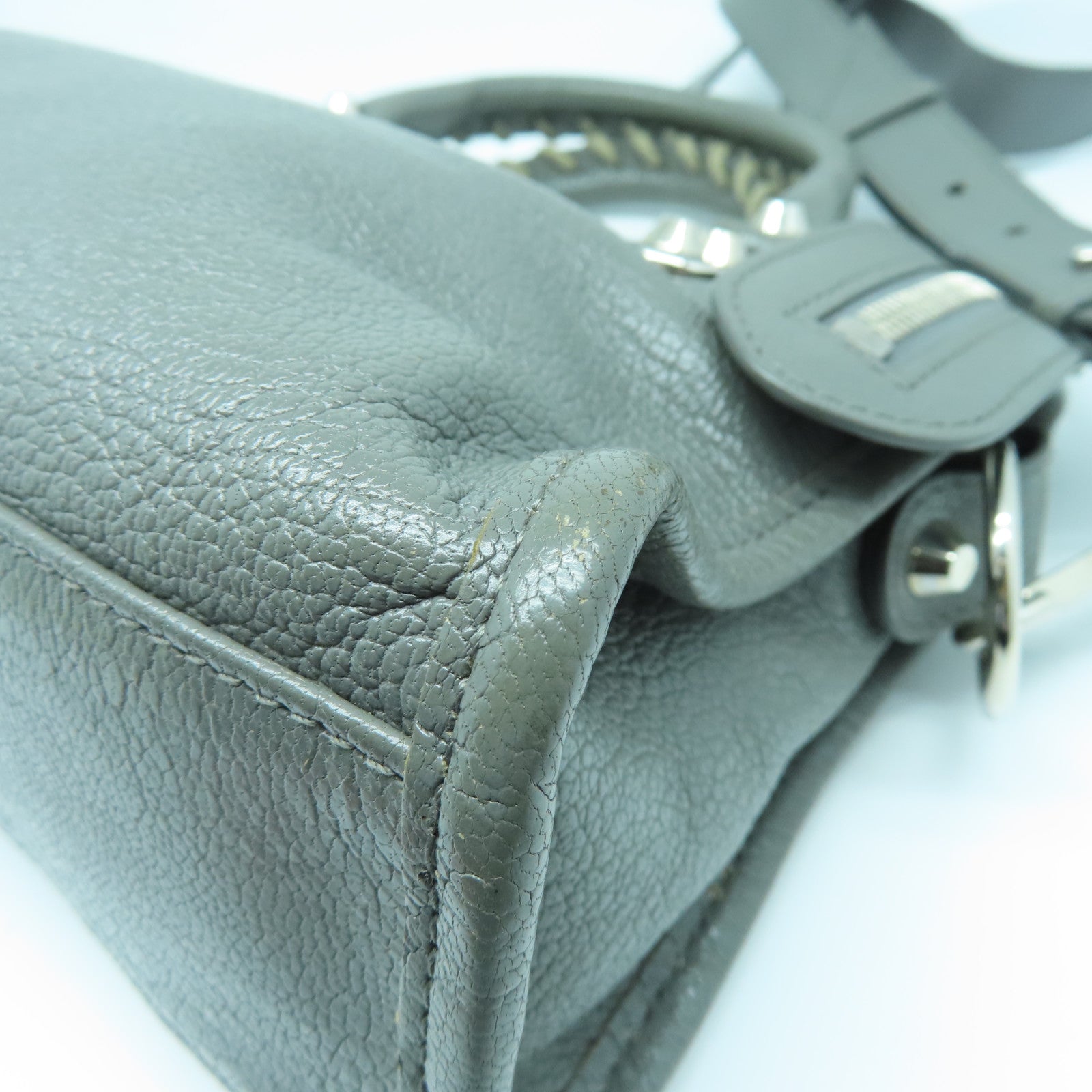 BALENCIAGA Cowhide Leather Mini City Silver Buckle Handle Shoulder Backpack Gray
