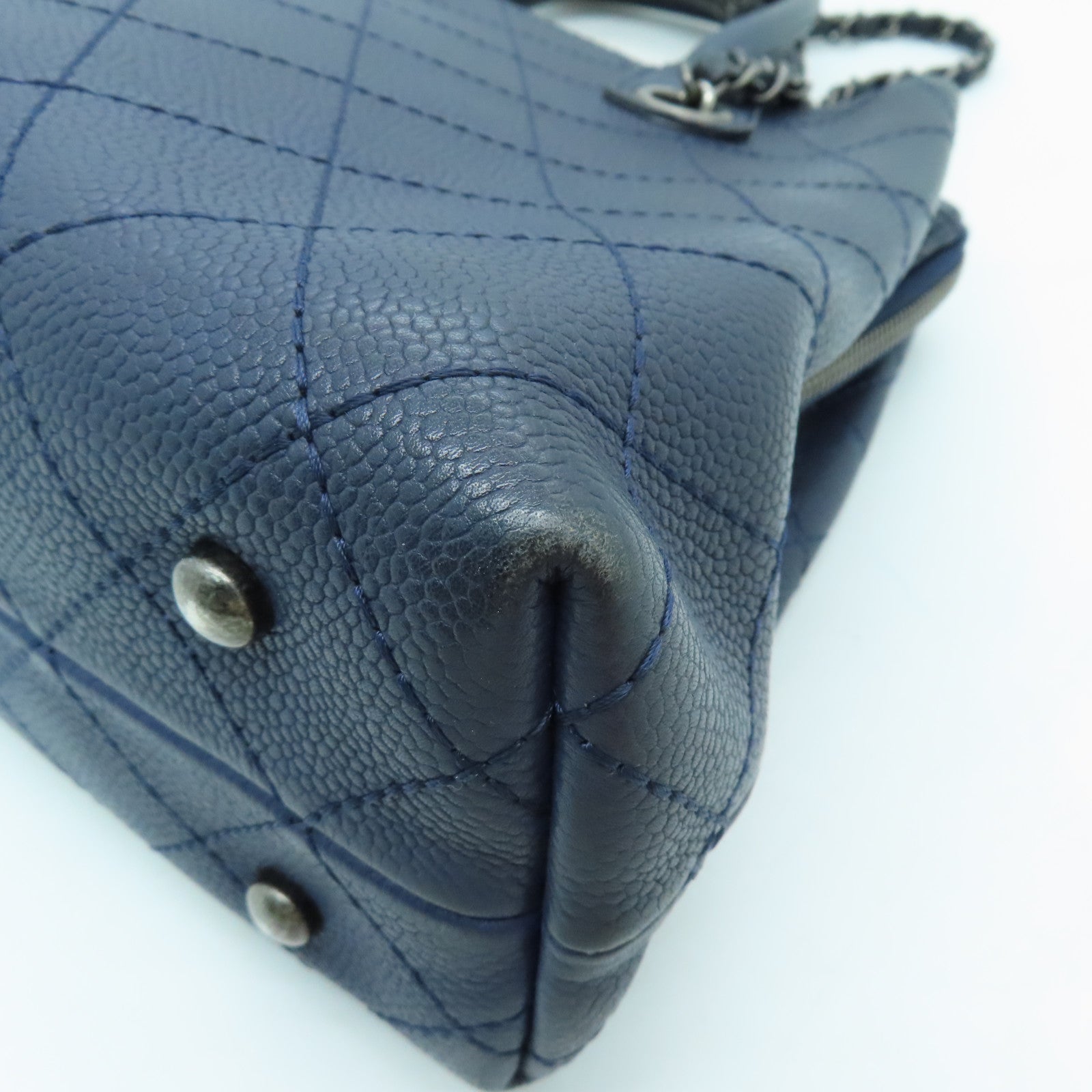 CHANEL 【激減優惠】菱格牛皮皮革2 Way Shoulder Bag銀扣手挽肩背兩用袋藍色