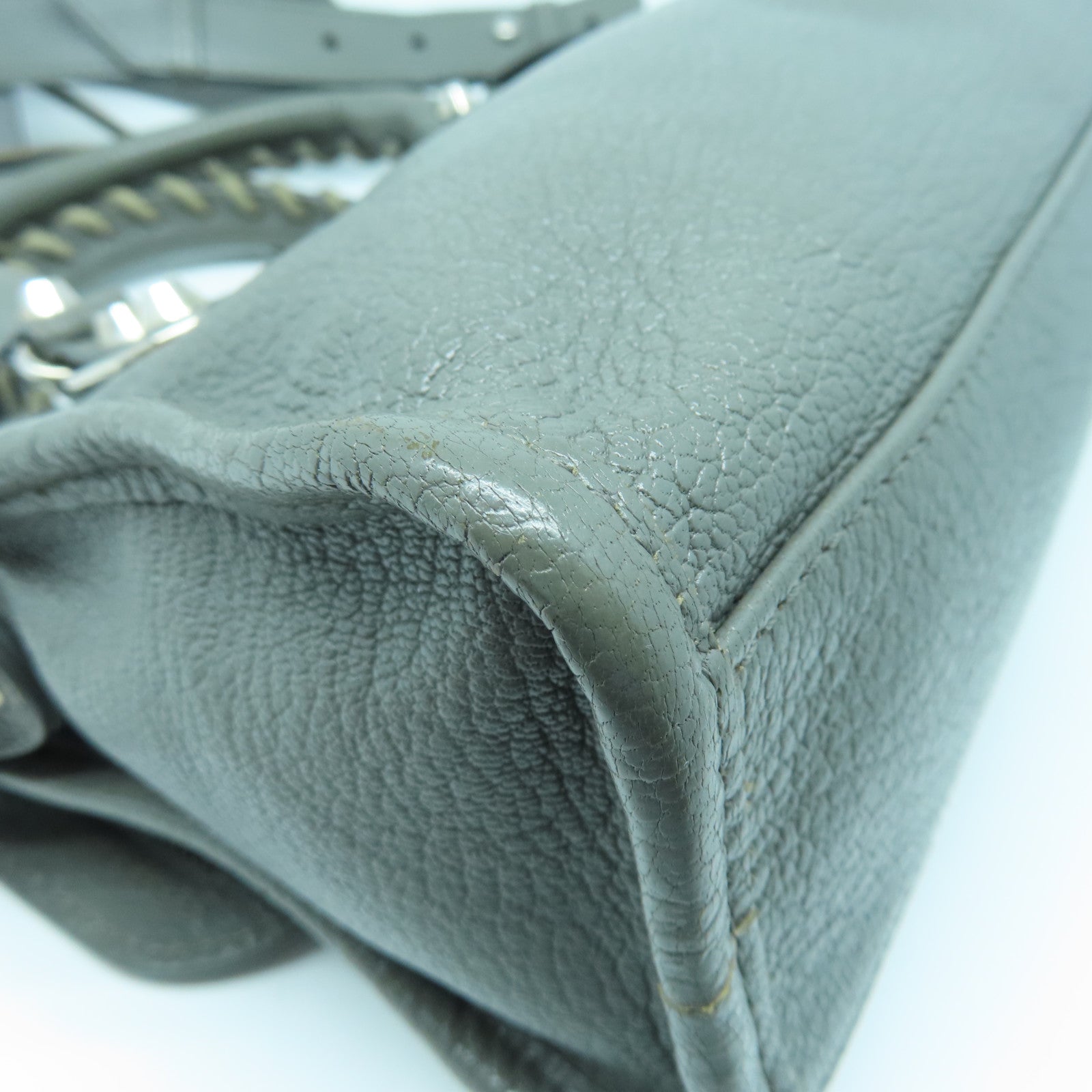 BALENCIAGA Cowhide Leather Mini City Silver Buckle Handle Shoulder Backpack Gray