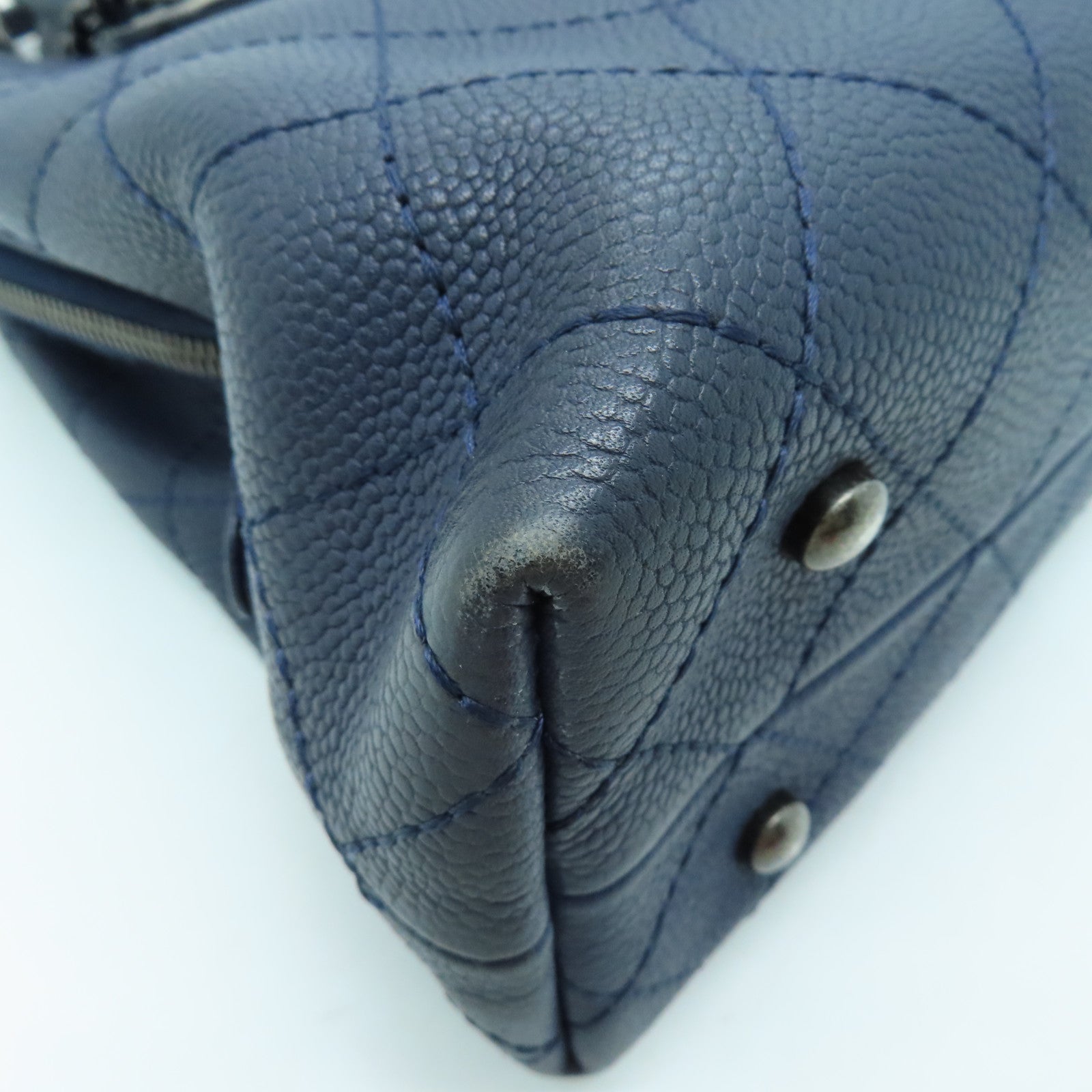 CHANEL 【激減優惠】菱格牛皮皮革2 Way Shoulder Bag銀扣手挽肩背兩用袋藍色