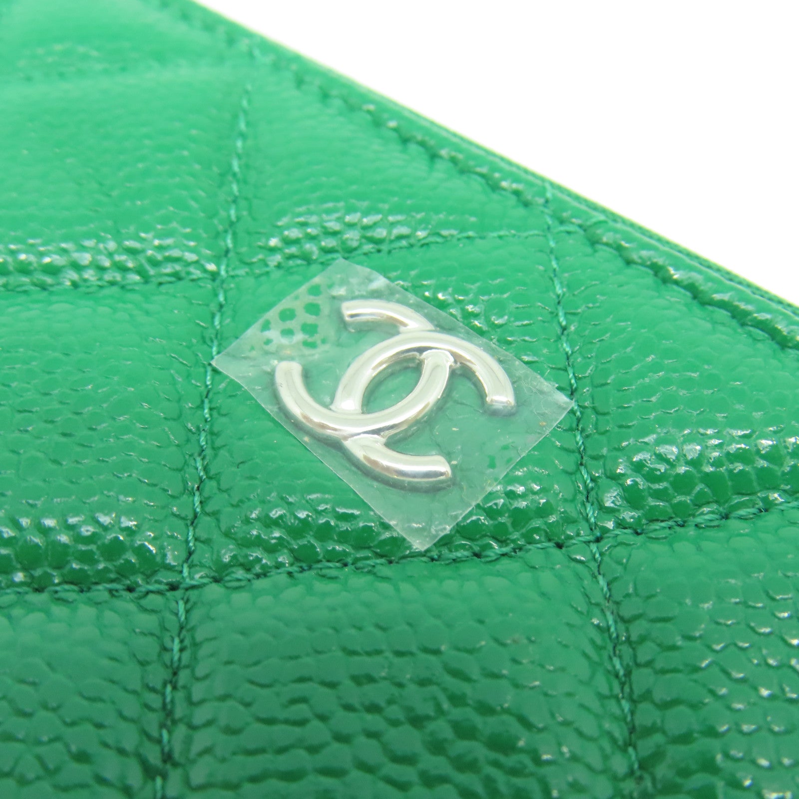 CHANEL 牛皮皮革Coin Case銀扣零錢包綠色
