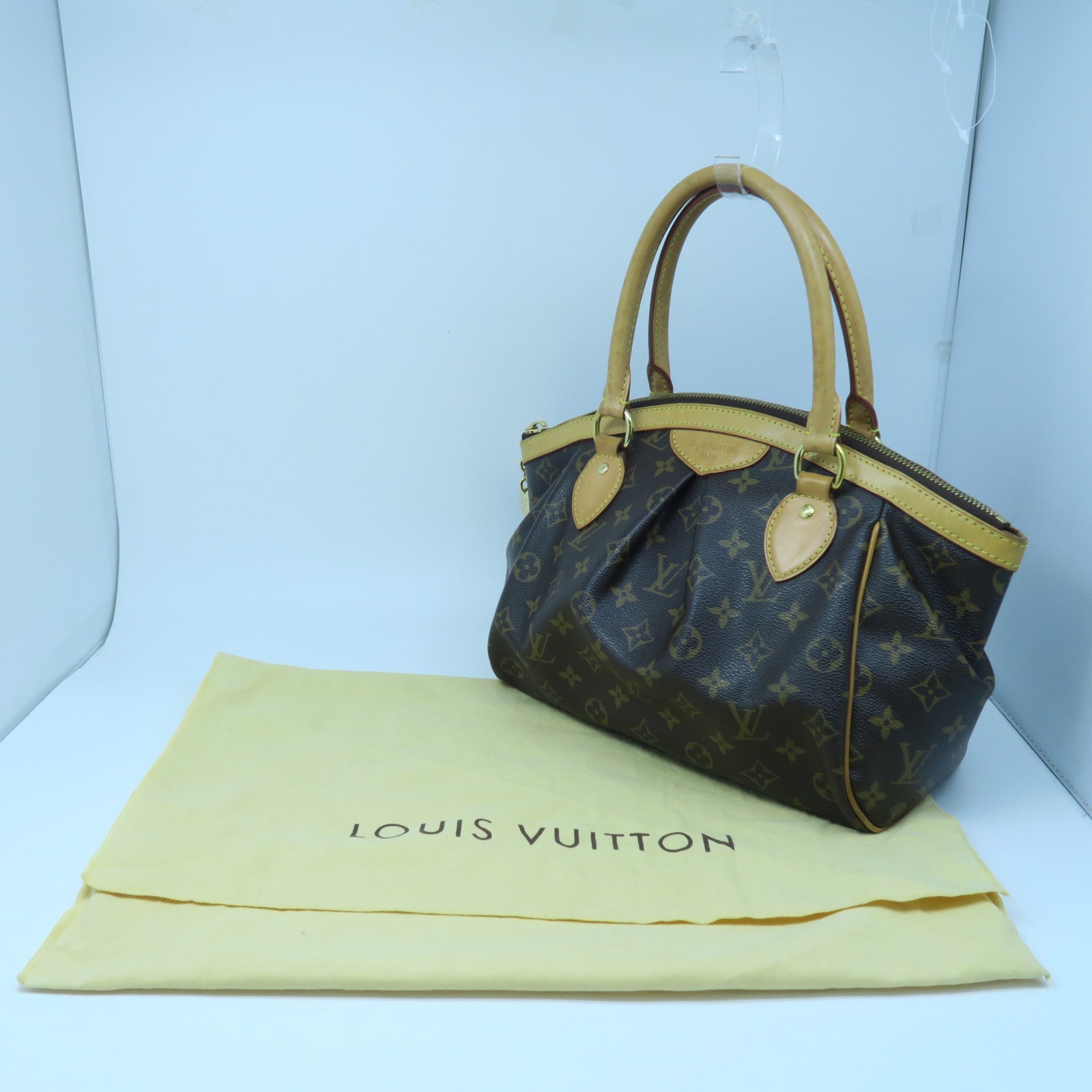 LOUIS VUITTON Monogram Tivoli PM Gold Buckle Handle Bag Brown