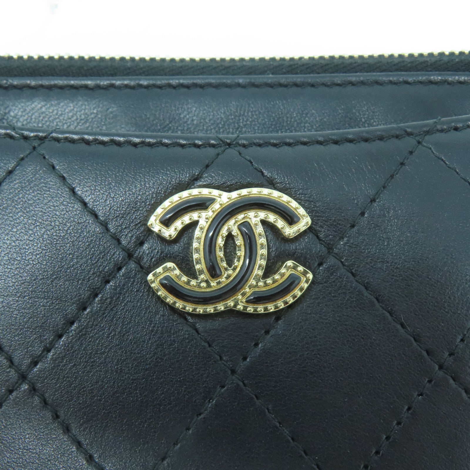 CHANEL 菱格牛皮皮革Wallet銀扣長錢包黑色