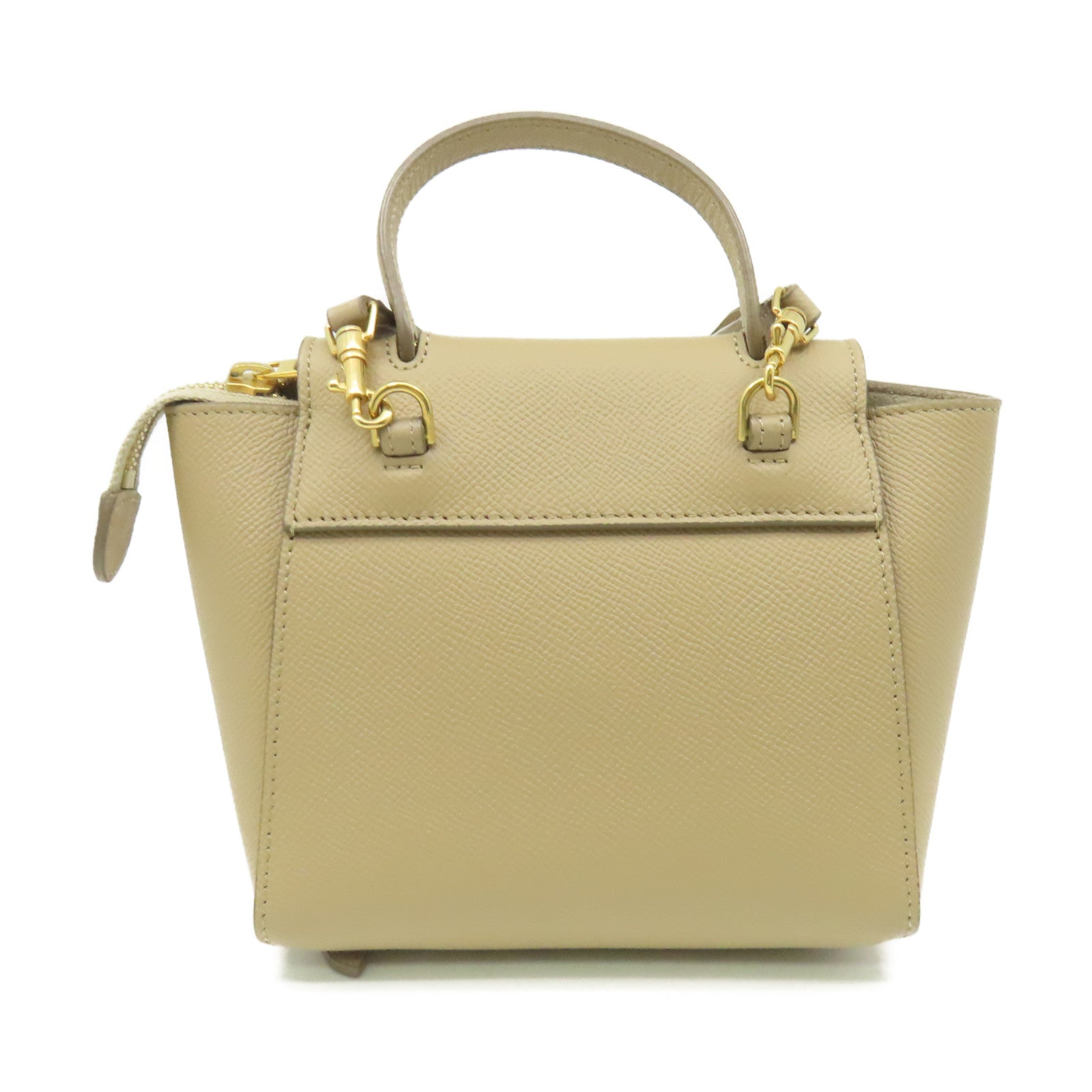 CELINE 牛皮皮革Mini Belt Bag 2Way Shoulder Bag金扣手挽肩背兩用袋杏色