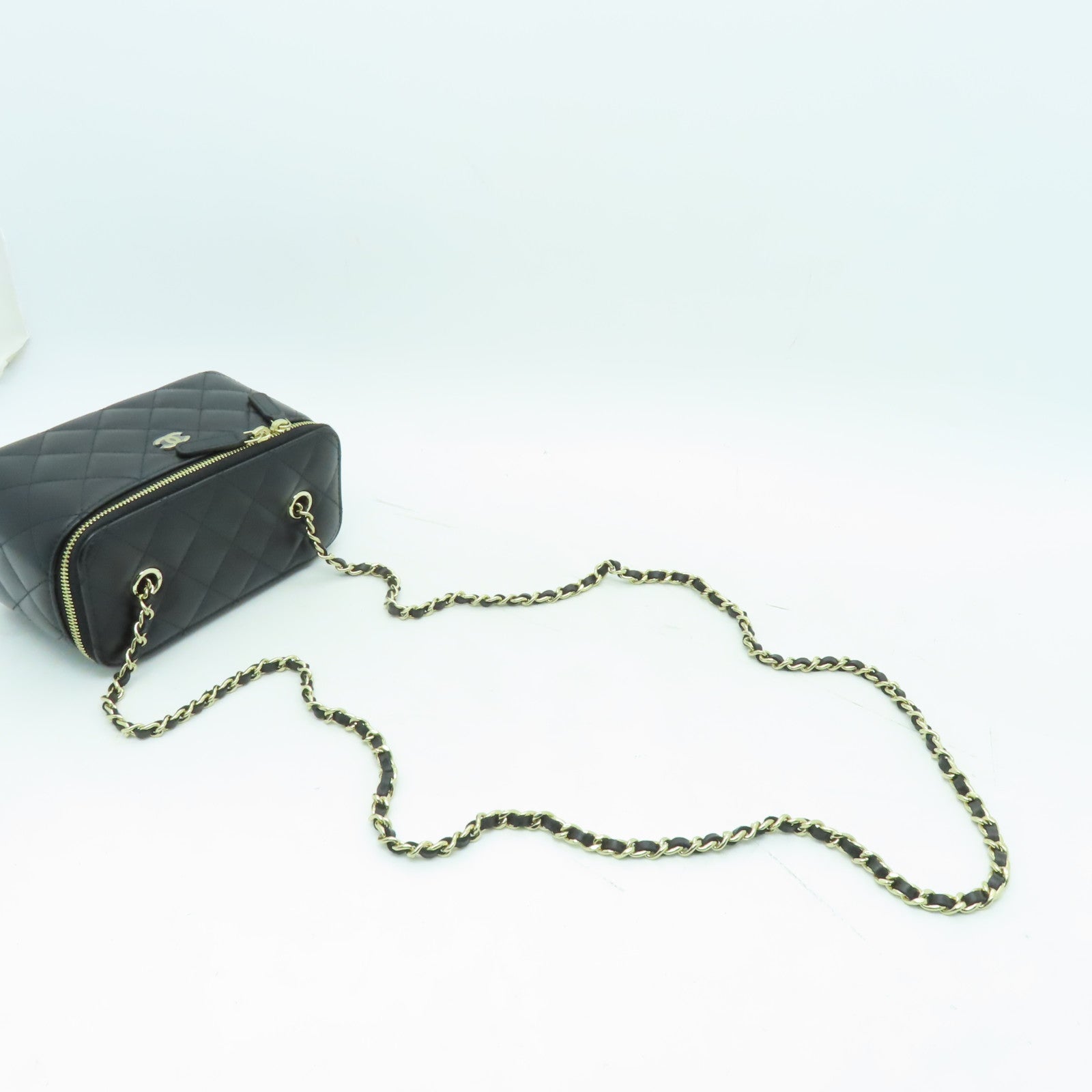 CHANEL 菱格Chain Shoulder Bag金扣鏈帶肩背袋黒色