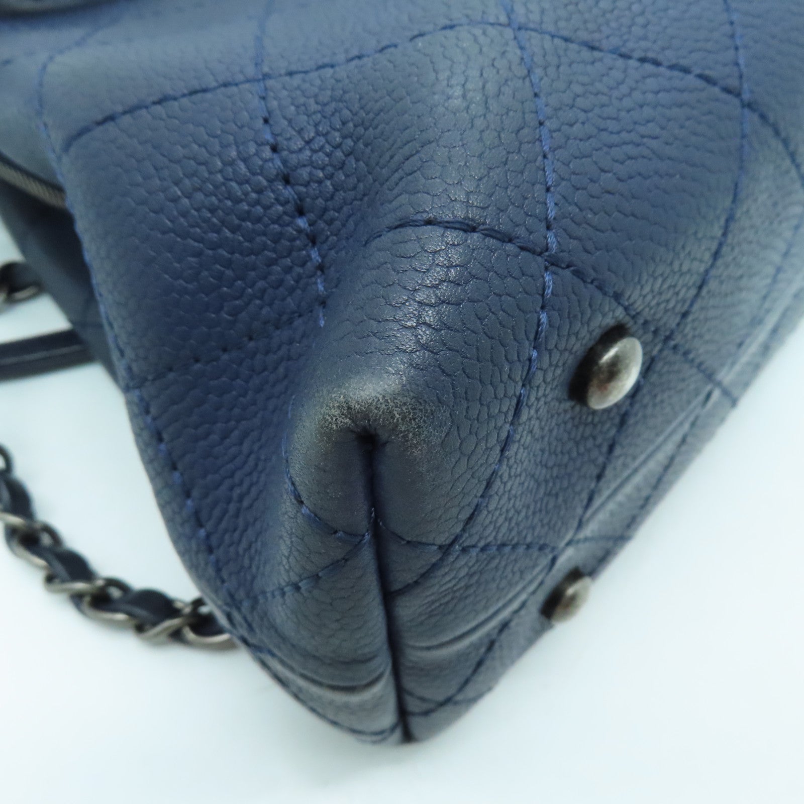 CHANEL 【激減優惠】菱格牛皮皮革2 Way Shoulder Bag銀扣手挽肩背兩用袋藍色