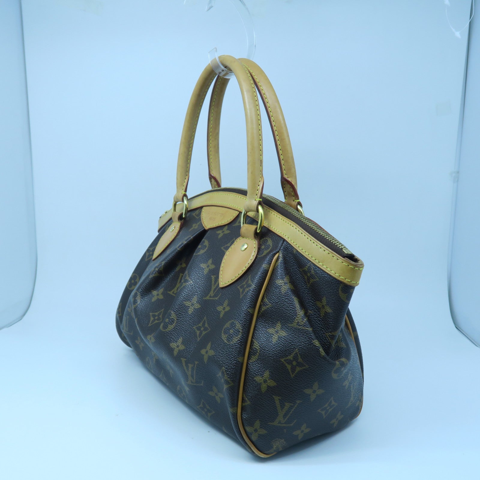 LOUIS VUITTON Monogram Tivoli PM Gold Buckle Handle Bag Brown