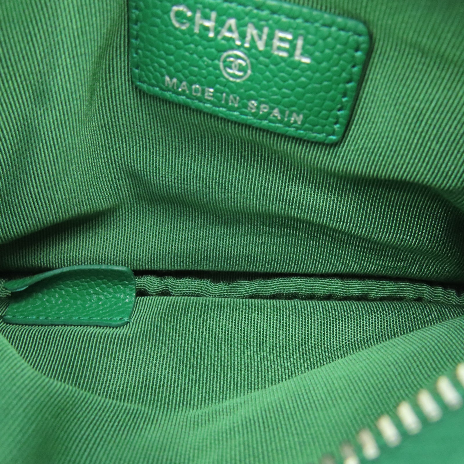 CHANEL 牛皮皮革Coin Case銀扣零錢包綠色