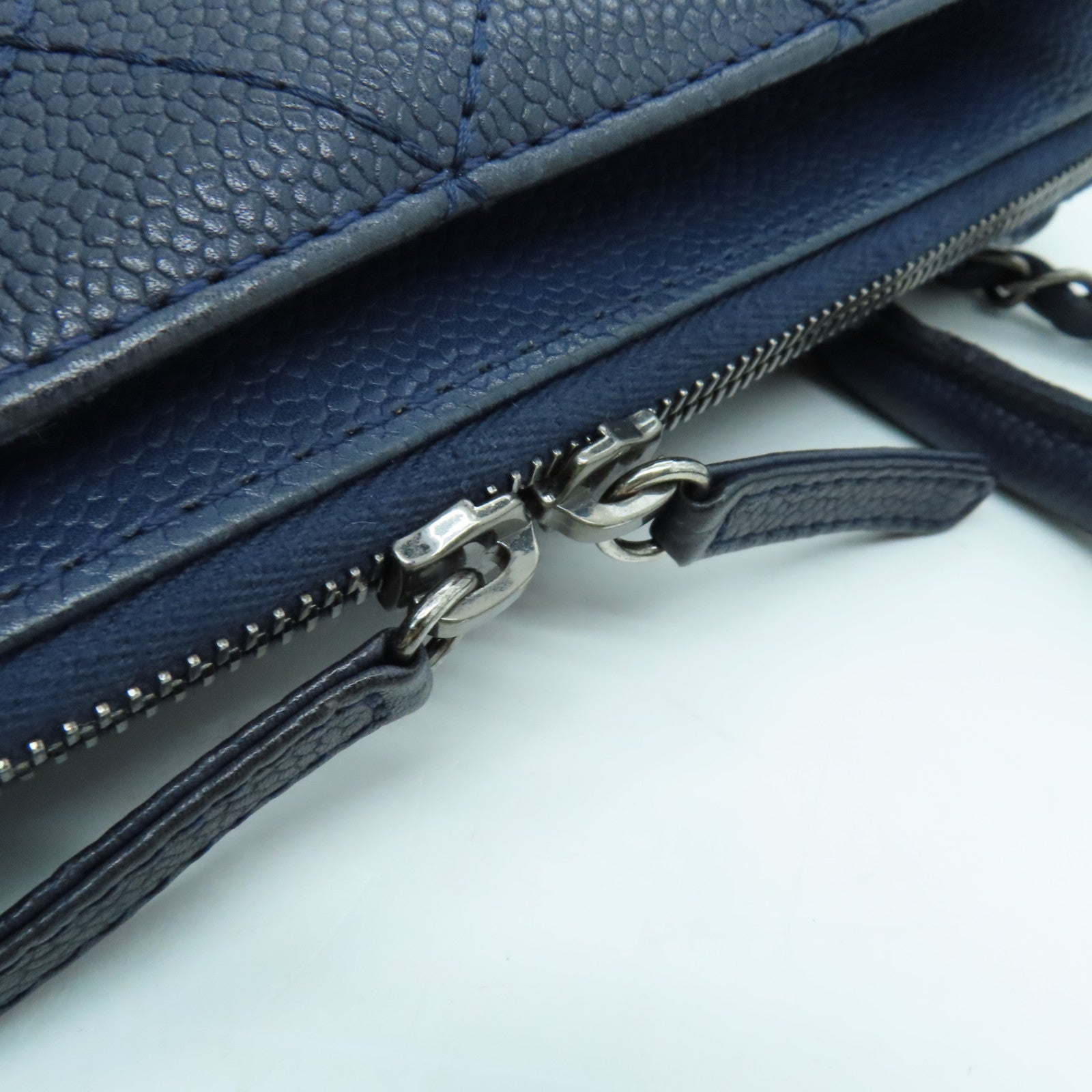 CHANEL 【激減優惠】菱格牛皮皮革2 Way Shoulder Bag銀扣手挽肩背兩用袋藍色