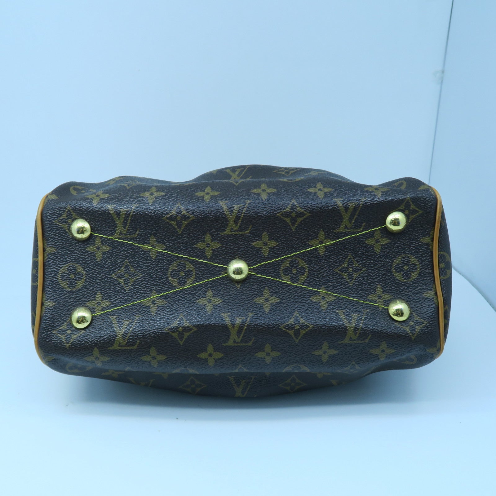 LOUIS VUITTON Monogram Tivoli PM Gold Buckle Handle Bag Brown