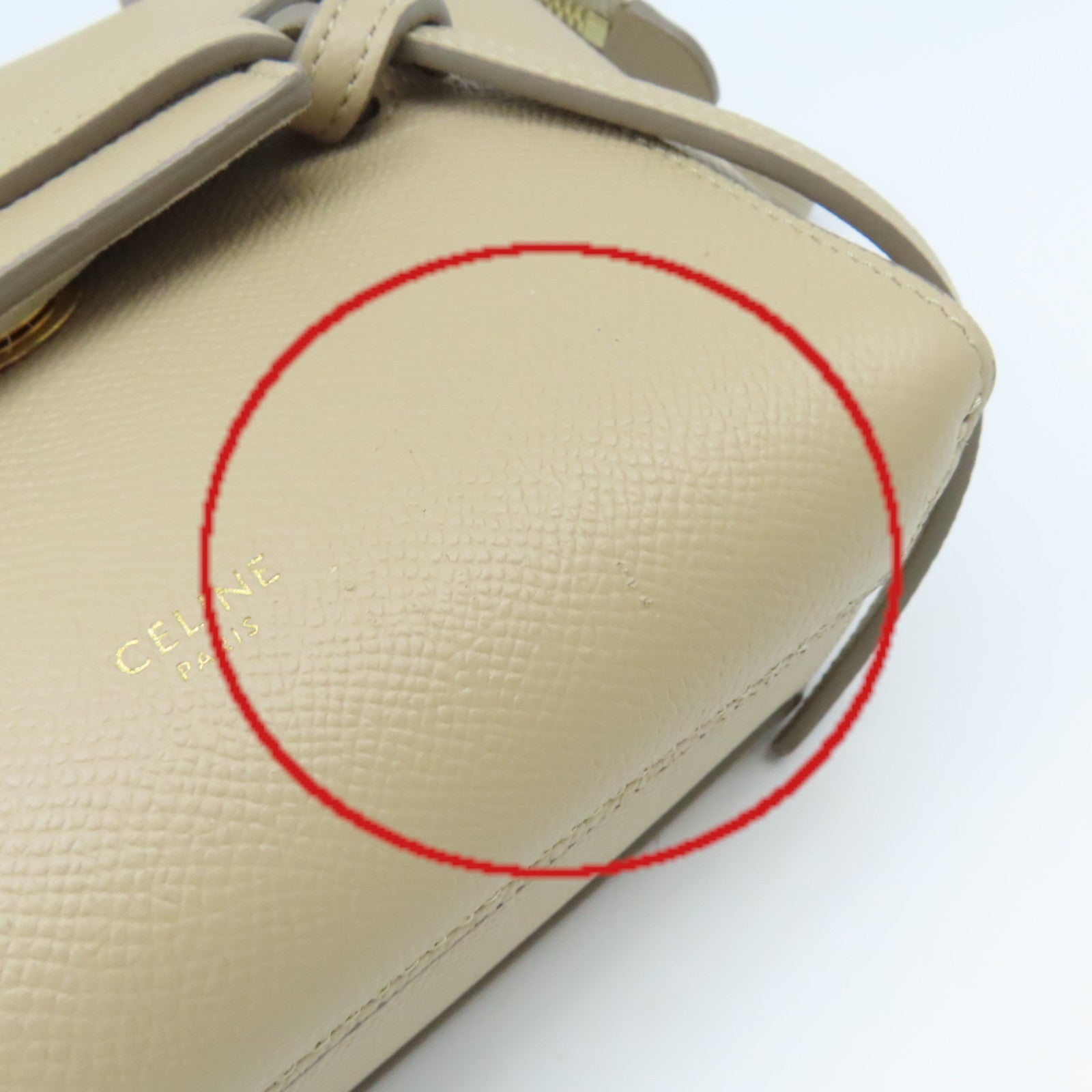 CELINE 牛皮皮革Mini Belt Bag 2Way Shoulder Bag金扣手挽肩背兩用袋杏色
