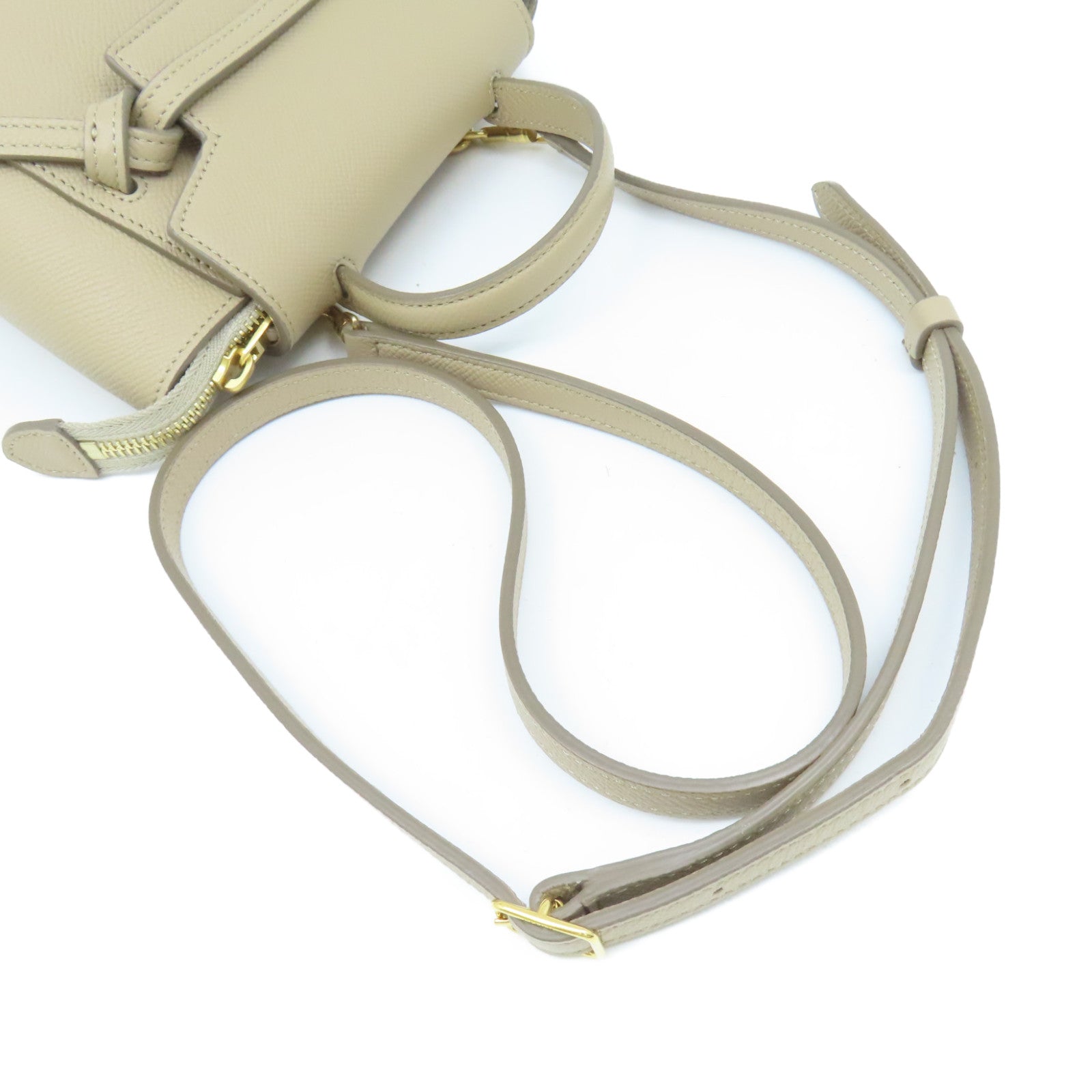 CELINE 牛皮皮革Mini Belt Bag 2Way Shoulder Bag金扣手挽肩背兩用袋杏色