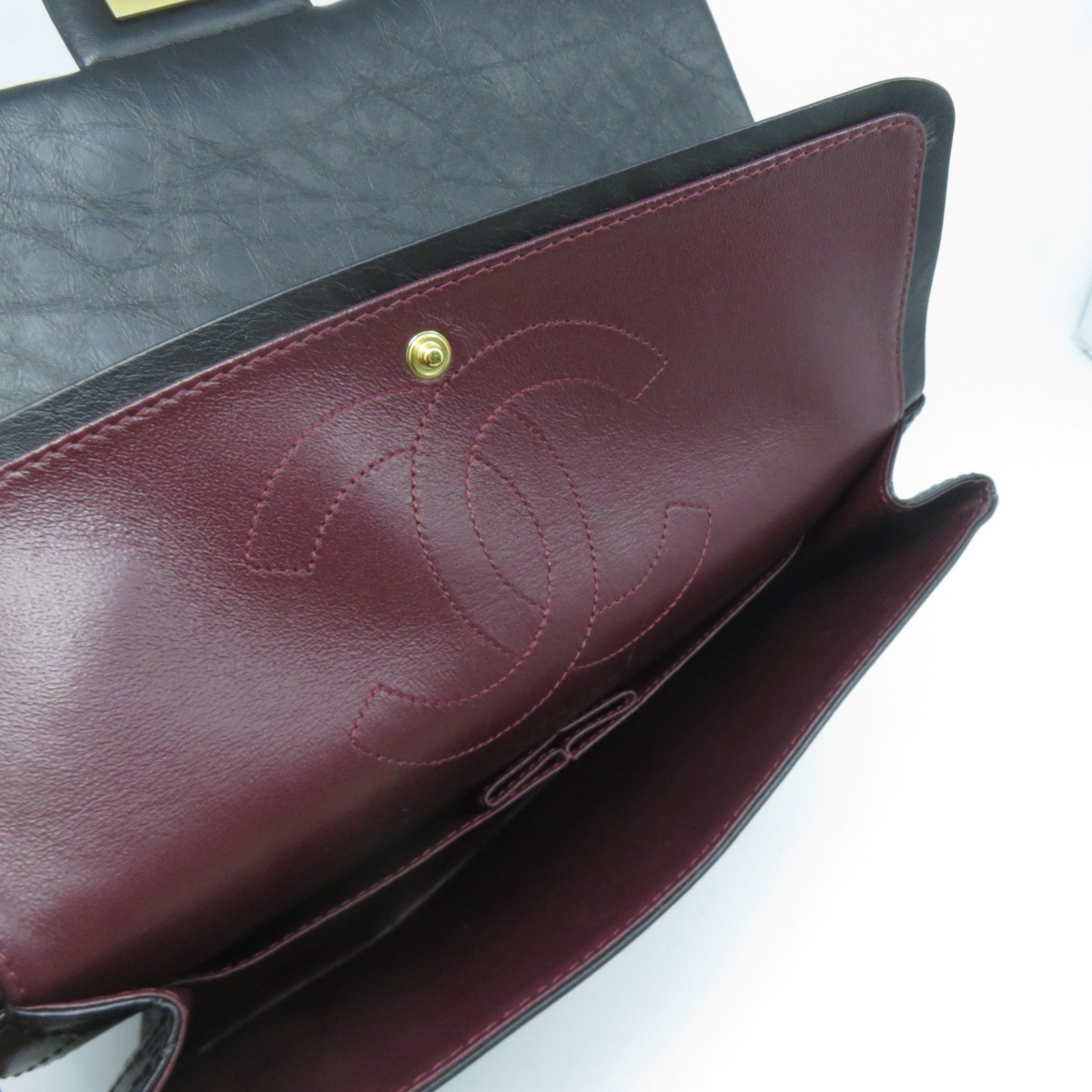 CHANEL 菱格牛皮皮革2.55金扣鏈帶肩背袋黑色