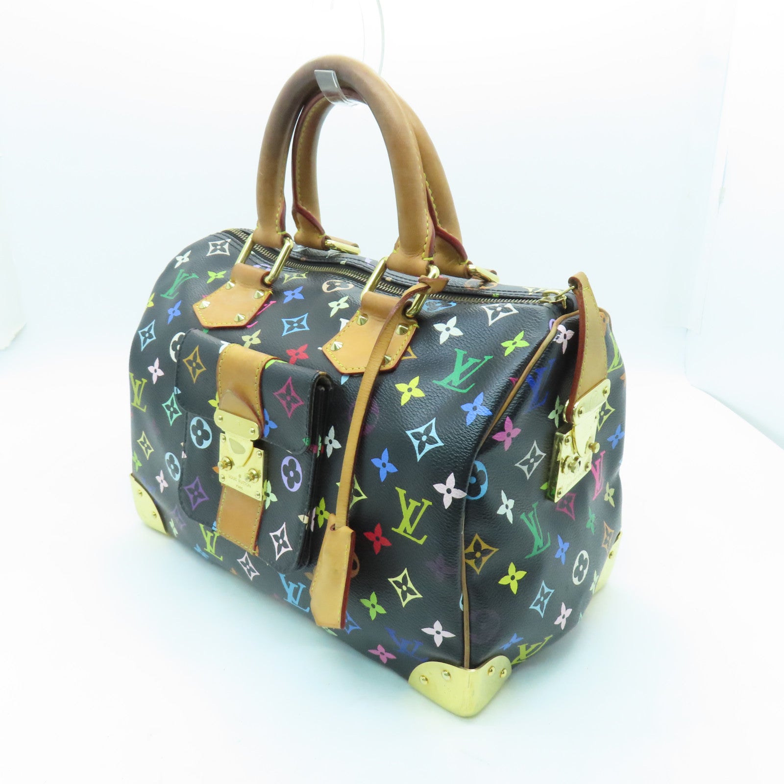 LOUIS VUITTON Monogram Multicolore Speedy 30 Gold Buckle Handle Bag Black/Color