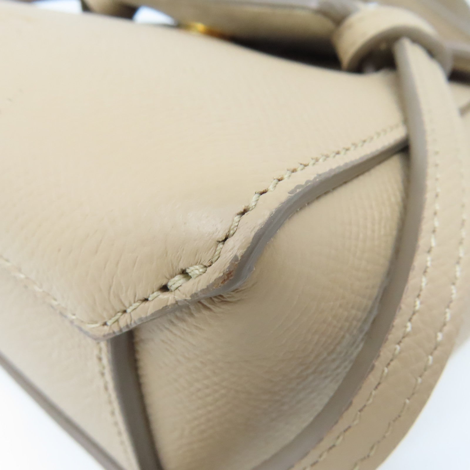 CELINE 牛皮皮革Mini Belt Bag 2Way Shoulder Bag金扣手挽肩背兩用袋杏色
