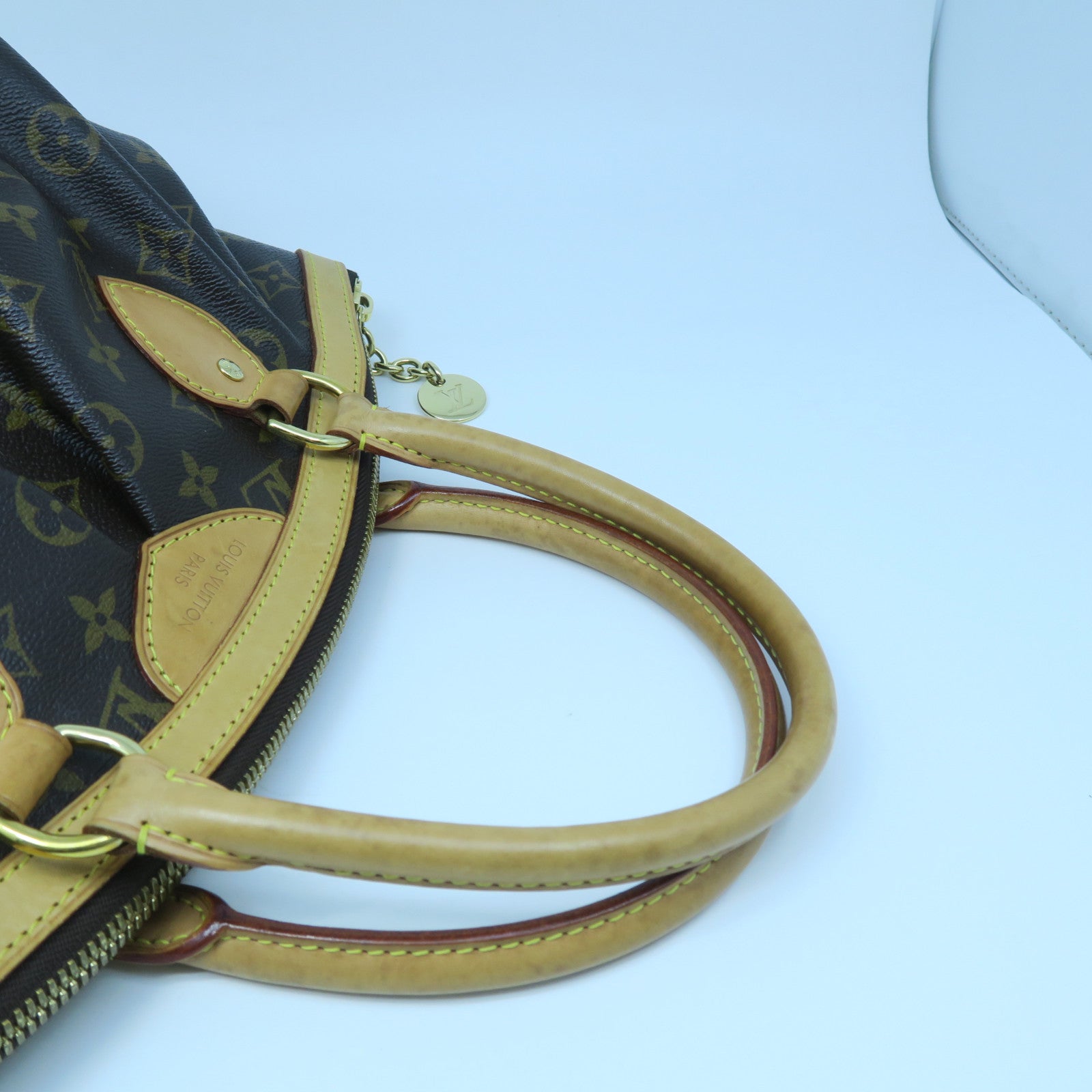 LOUIS VUITTON Monogram Tivoli PM Gold Buckle Handle Bag Brown