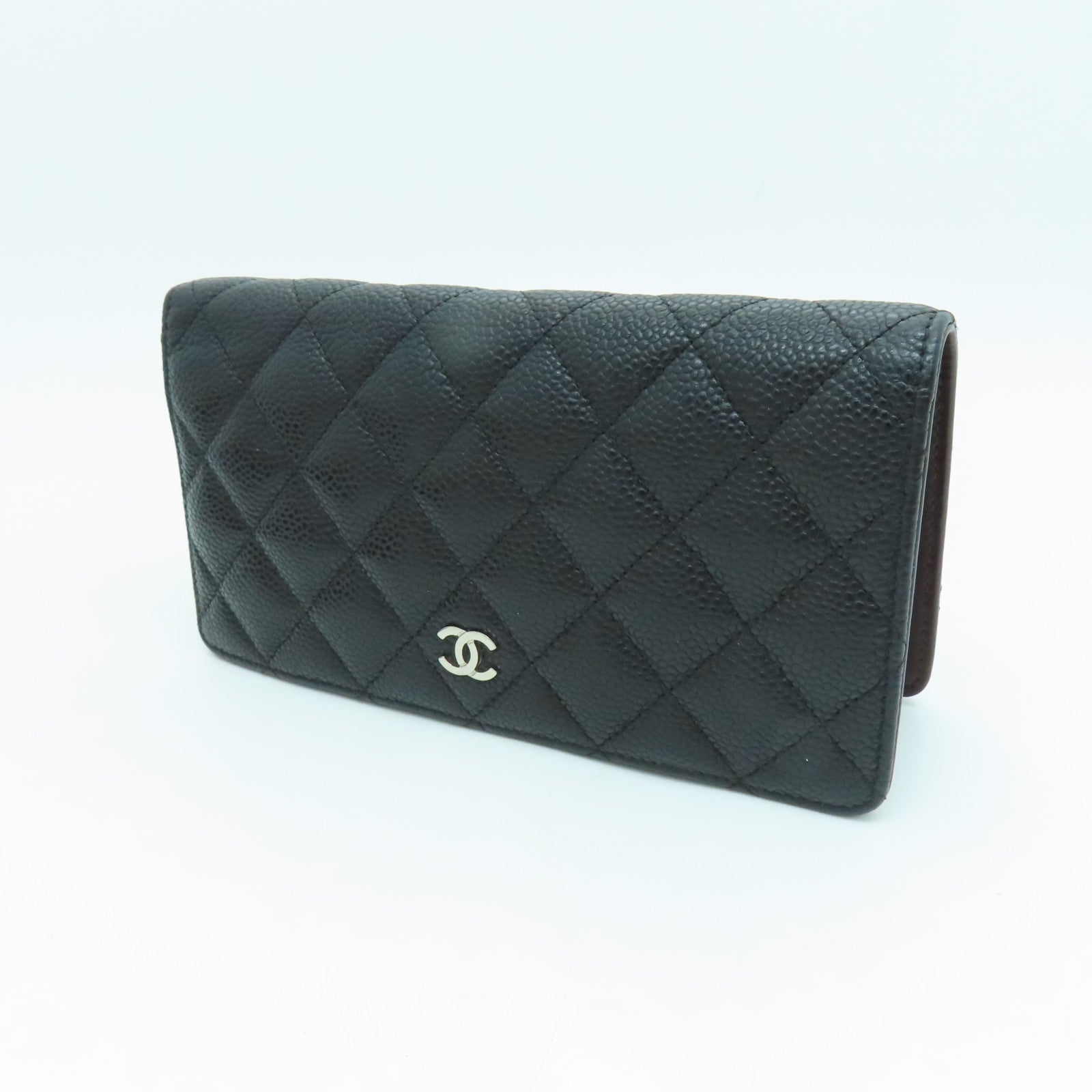 CHANEL 菱格Caviar皮革Long Wallet銀扣長錢包黑色