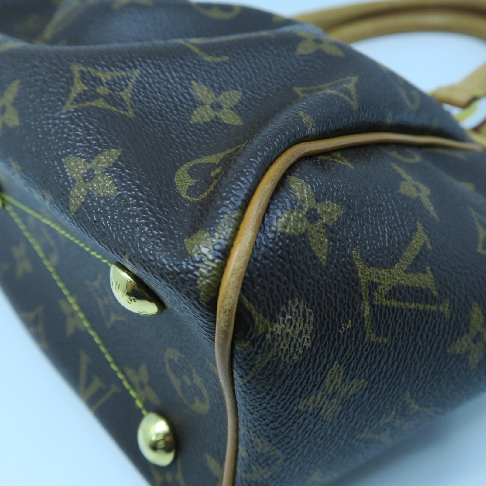 LOUIS VUITTON Monogram Tivoli PM Gold Buckle Handle Bag Brown