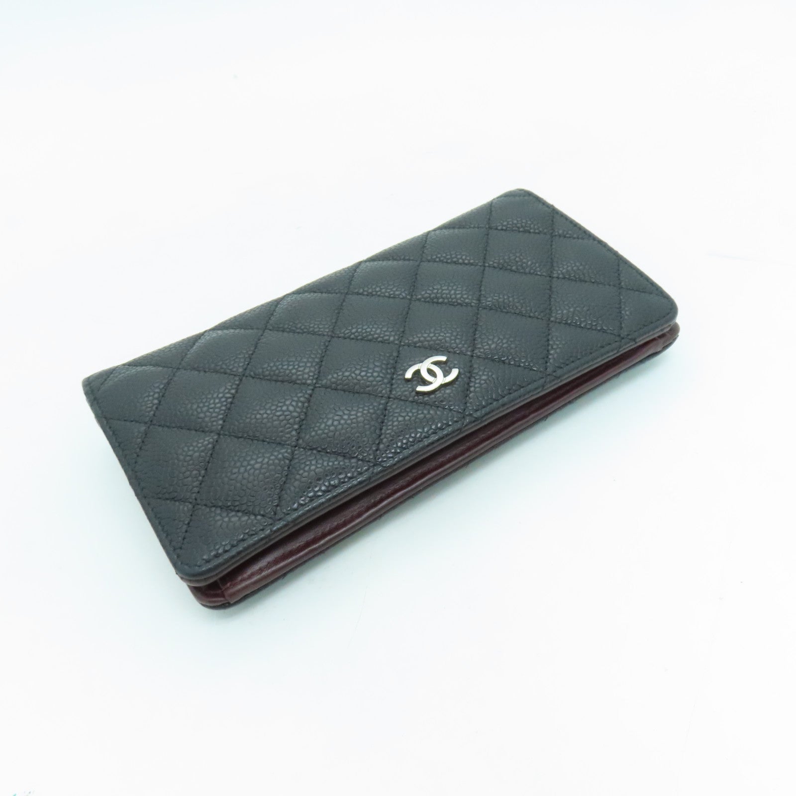 CHANEL 菱格Caviar皮革Long Wallet銀扣長錢包黑色