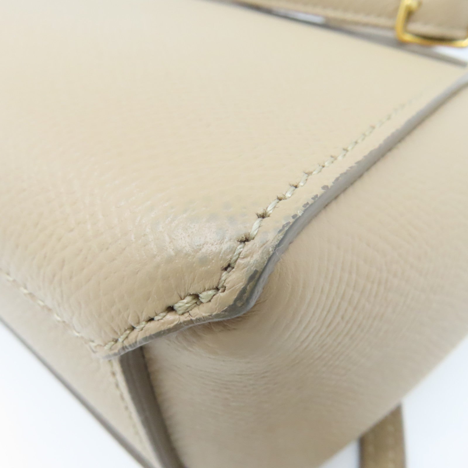 CELINE 牛皮皮革Mini Belt Bag 2Way Shoulder Bag金扣手挽肩背兩用袋杏色