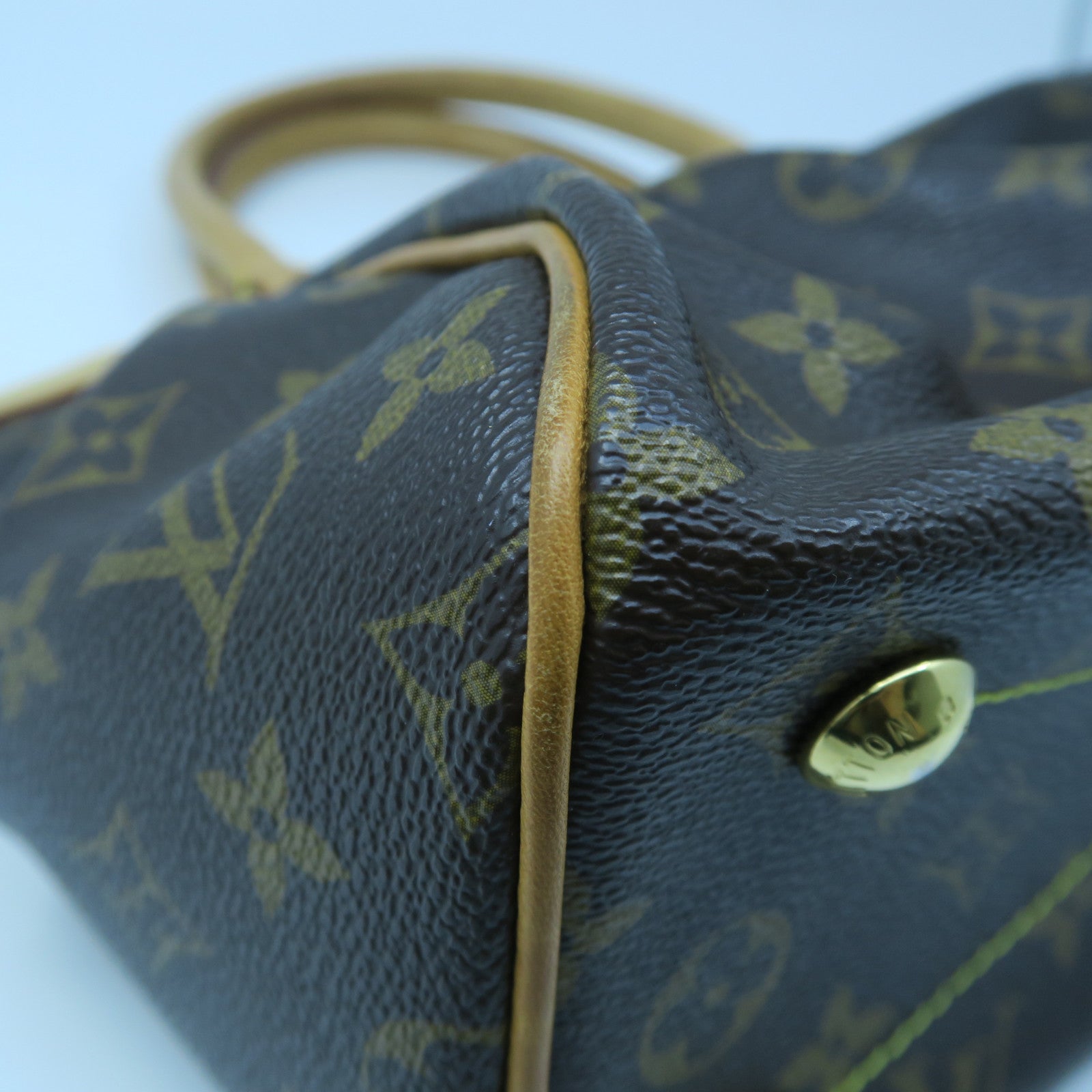 LOUIS VUITTON Monogram Tivoli PM Gold Buckle Handle Bag Brown