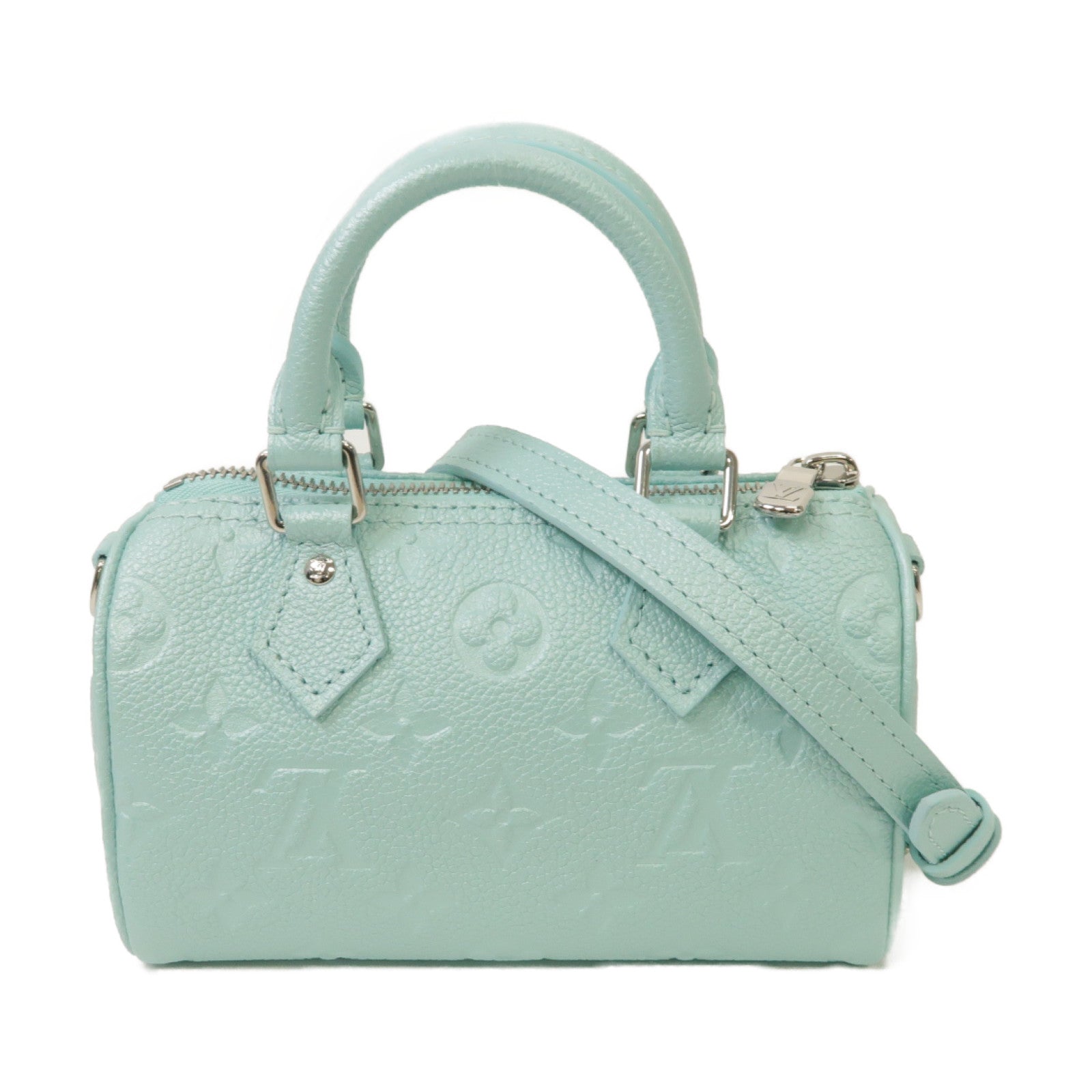 LOUIS VUITTON Monogram Empreinte Nano Speedy銀扣手挽肩背兩用袋淺藍色