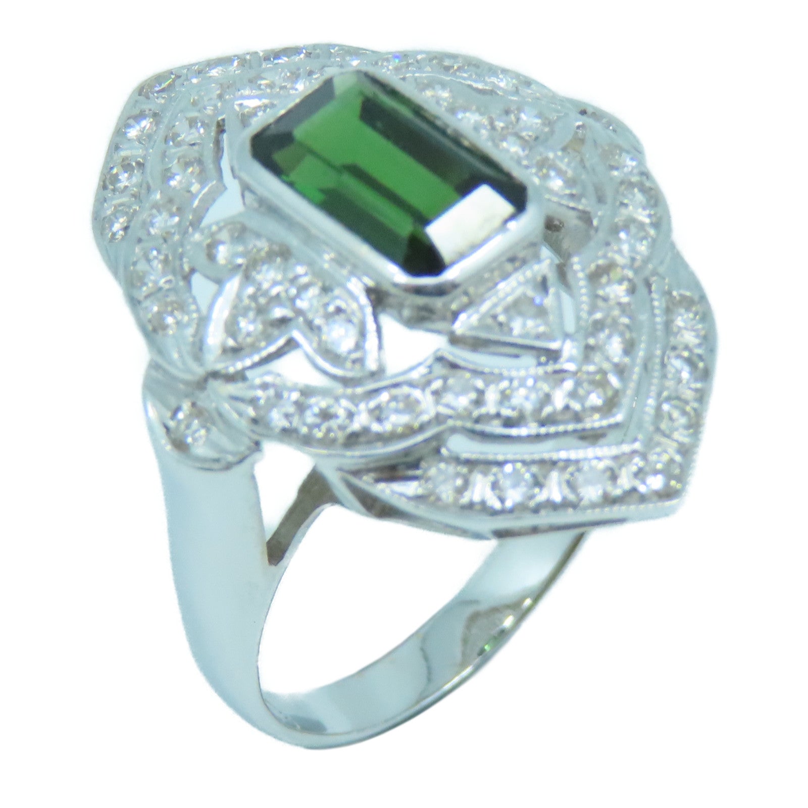 JEWELRY 【激減優惠】18K白金Tourmaline Diamond Ring1.06ct碧璽/0.61ct鑽石戒指US#6.5