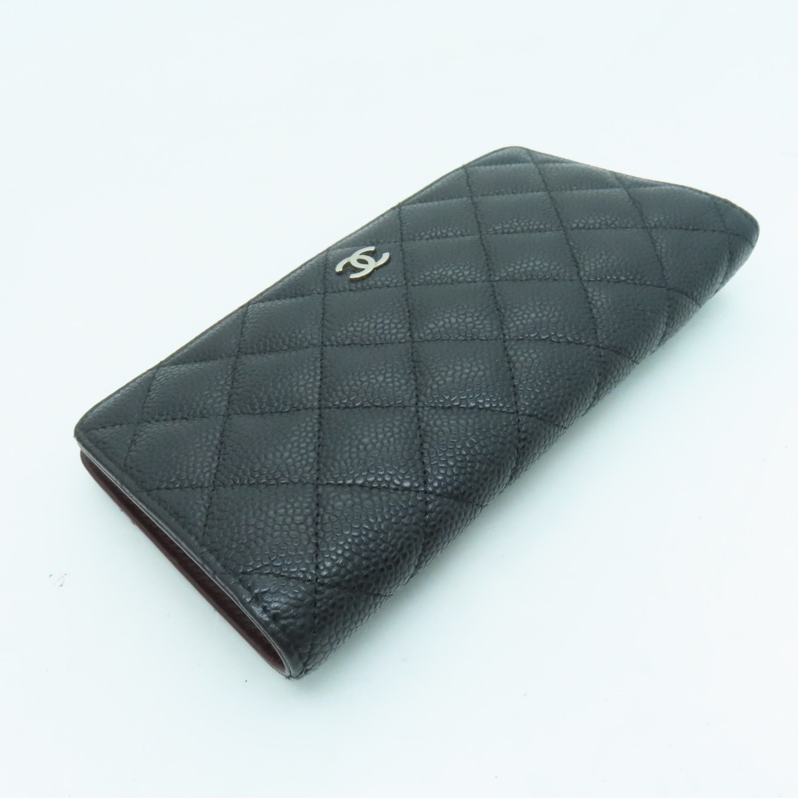 CHANEL 菱格Caviar皮革Long Wallet銀扣長錢包黑色