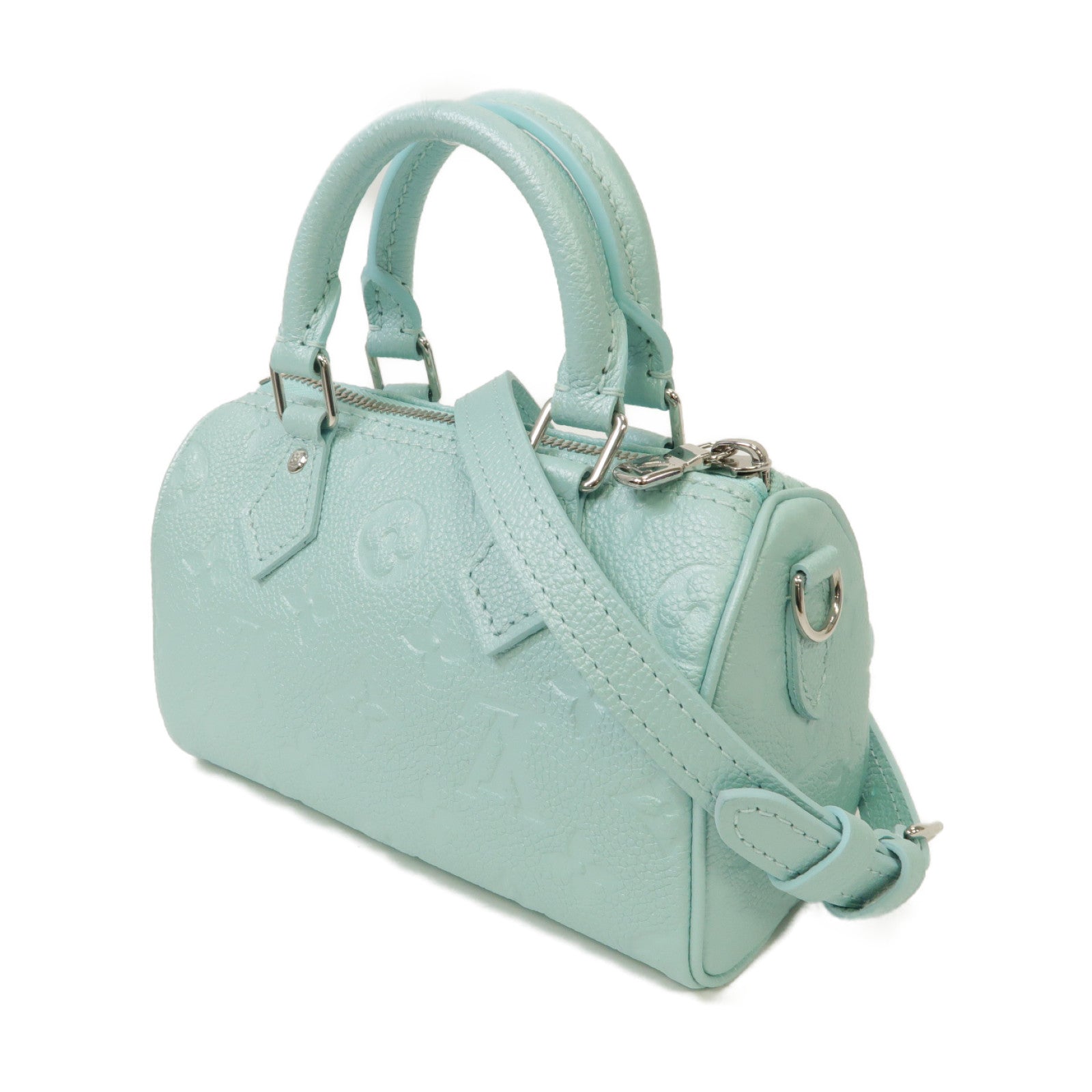 LOUIS VUITTON Monogram Empreinte Nano Speedy銀扣手挽肩背兩用袋淺藍色