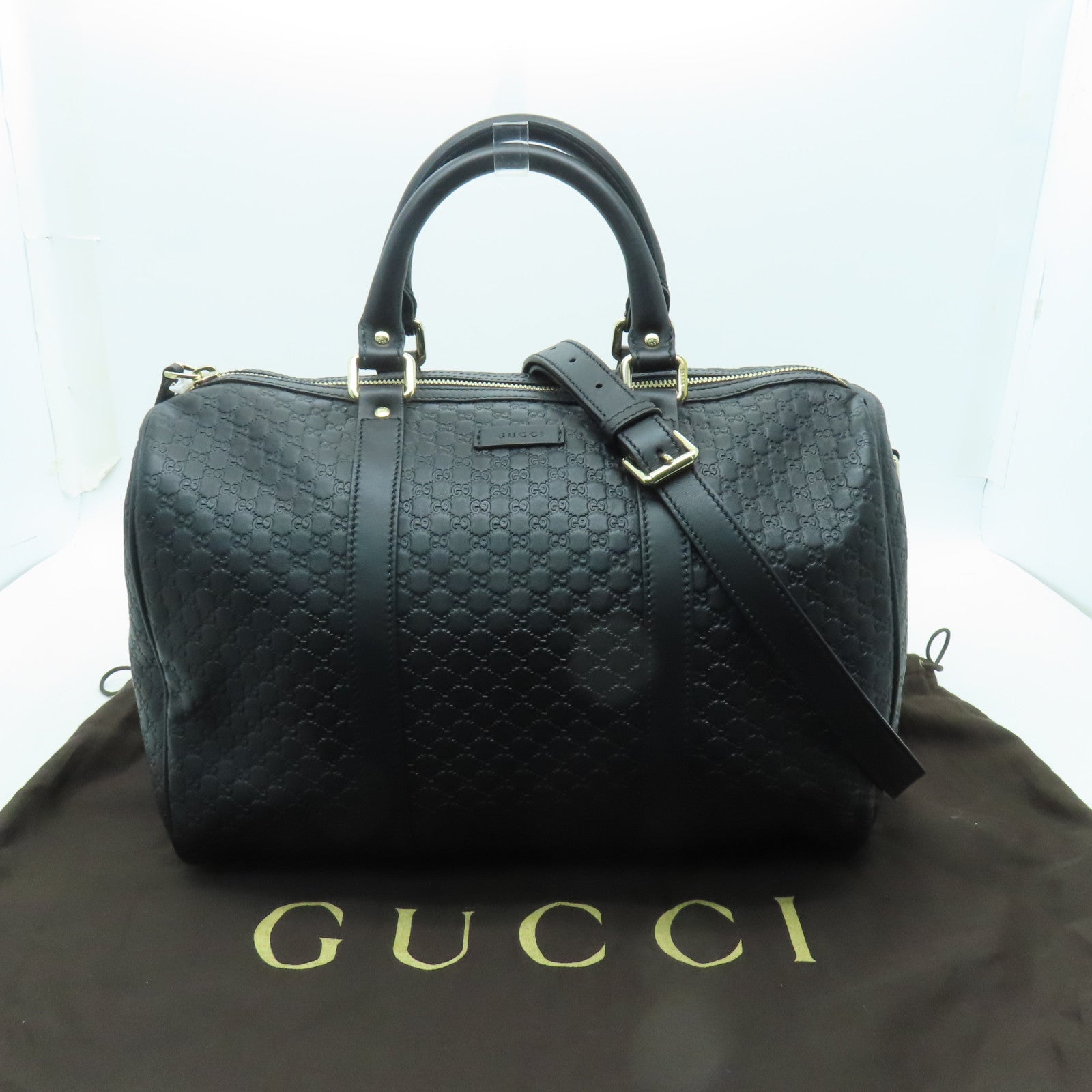 GUCCI 牛皮皮革Boston Bag金扣波士頓包黑色