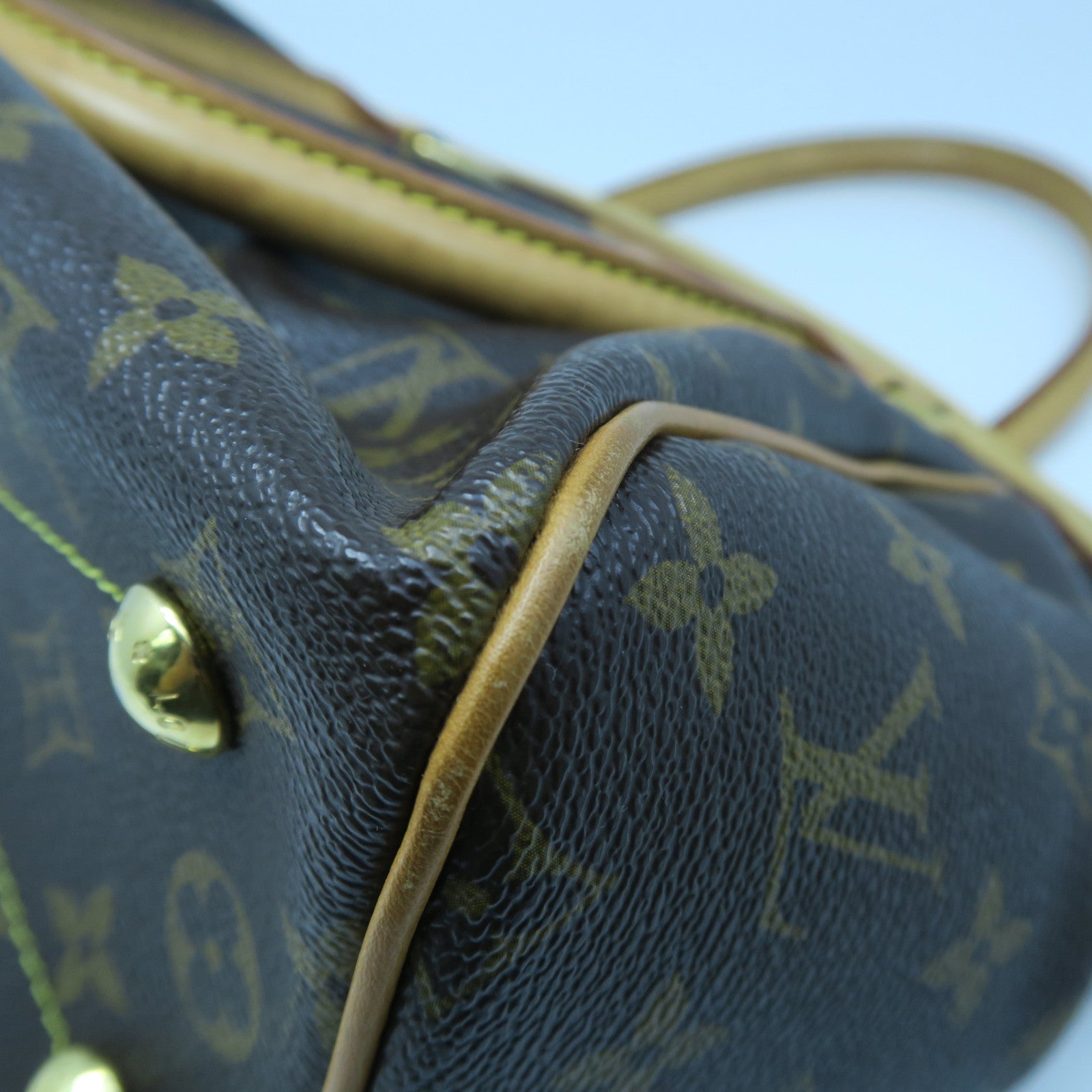 LOUIS VUITTON Monogram Tivoli PM Gold Buckle Handle Bag Brown