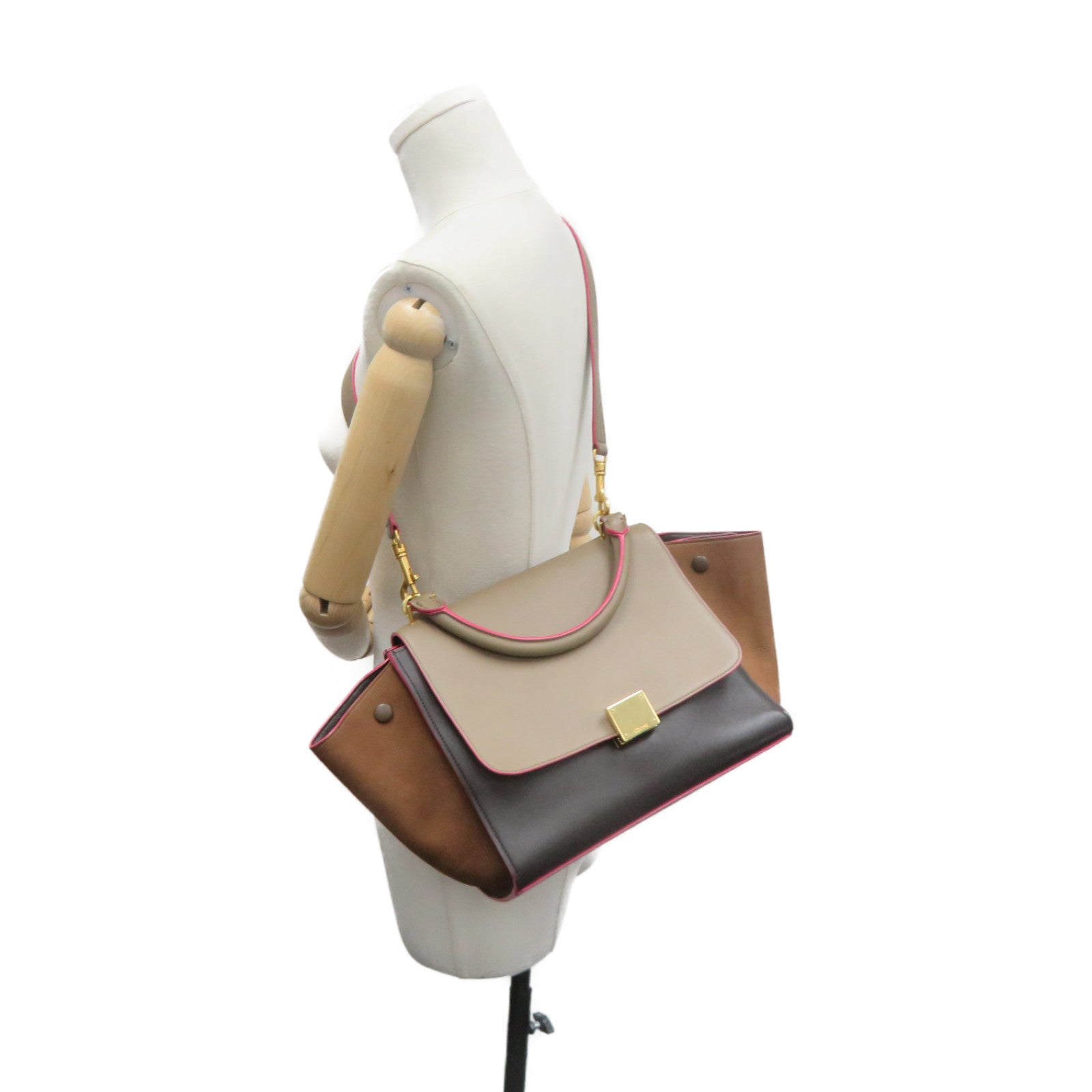CELINE 牛皮皮革Traprze Small 2Way Shoulder Bag手挽肩背两用袋啡色