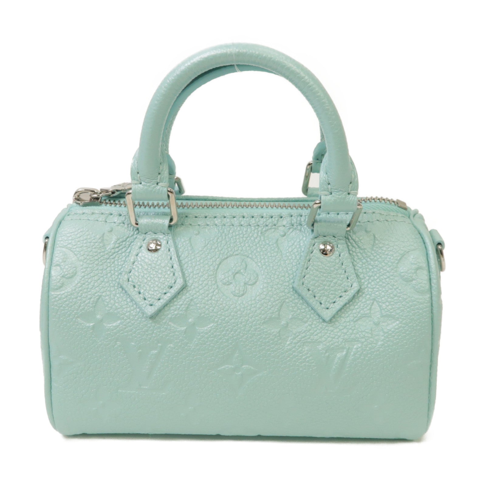 LOUIS VUITTON Monogram Empreinte Nano Speedy銀扣手挽肩背兩用袋淺藍色