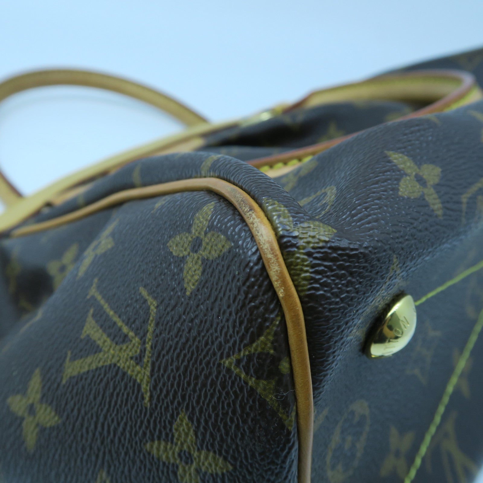 LOUIS VUITTON Monogram Tivoli PM Gold Buckle Handle Bag Brown