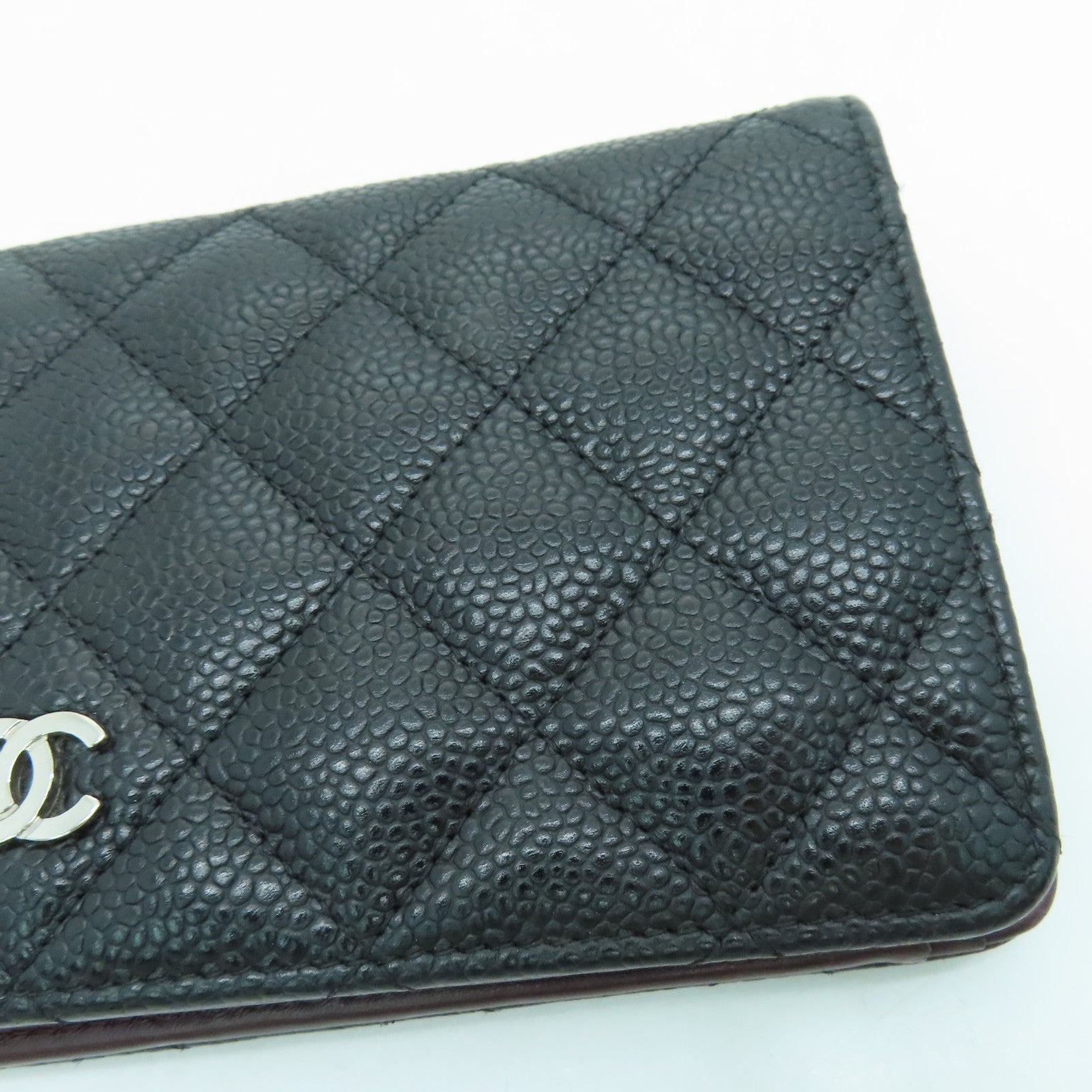 CHANEL 菱格Caviar皮革Long Wallet銀扣長錢包黑色