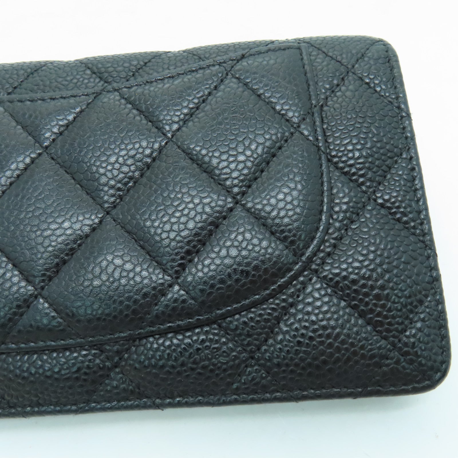 CHANEL 菱格Caviar皮革Long Wallet銀扣長錢包黑色
