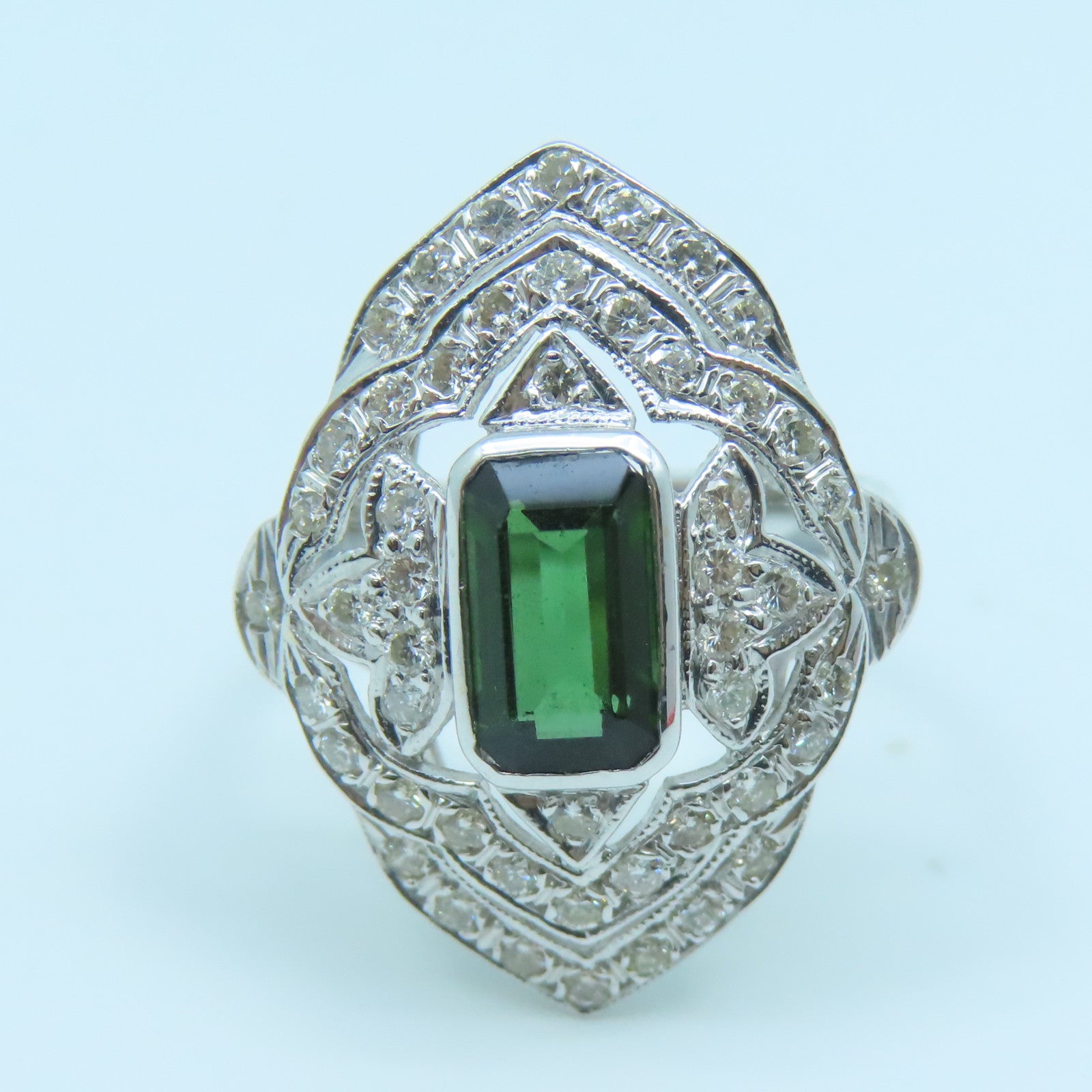 JEWELRY 【激減優惠】18K白金Tourmaline Diamond Ring1.06ct碧璽/0.61ct鑽石戒指US#6.5