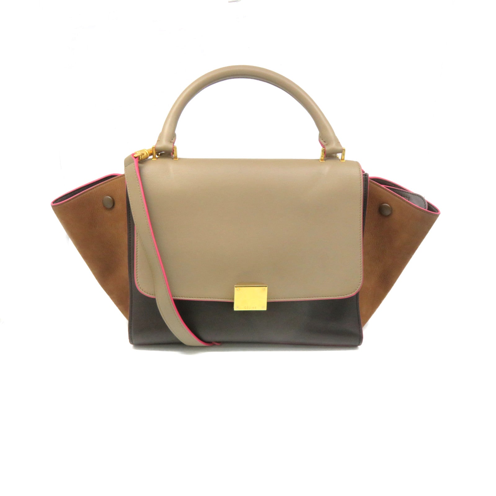 CELINE 牛皮皮革Traprze Small 2Way Shoulder Bag手挽肩背两用袋啡色