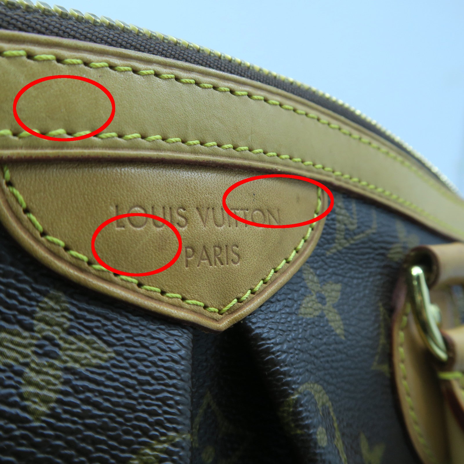 LOUIS VUITTON Monogram Tivoli PM Gold Buckle Handle Bag Brown