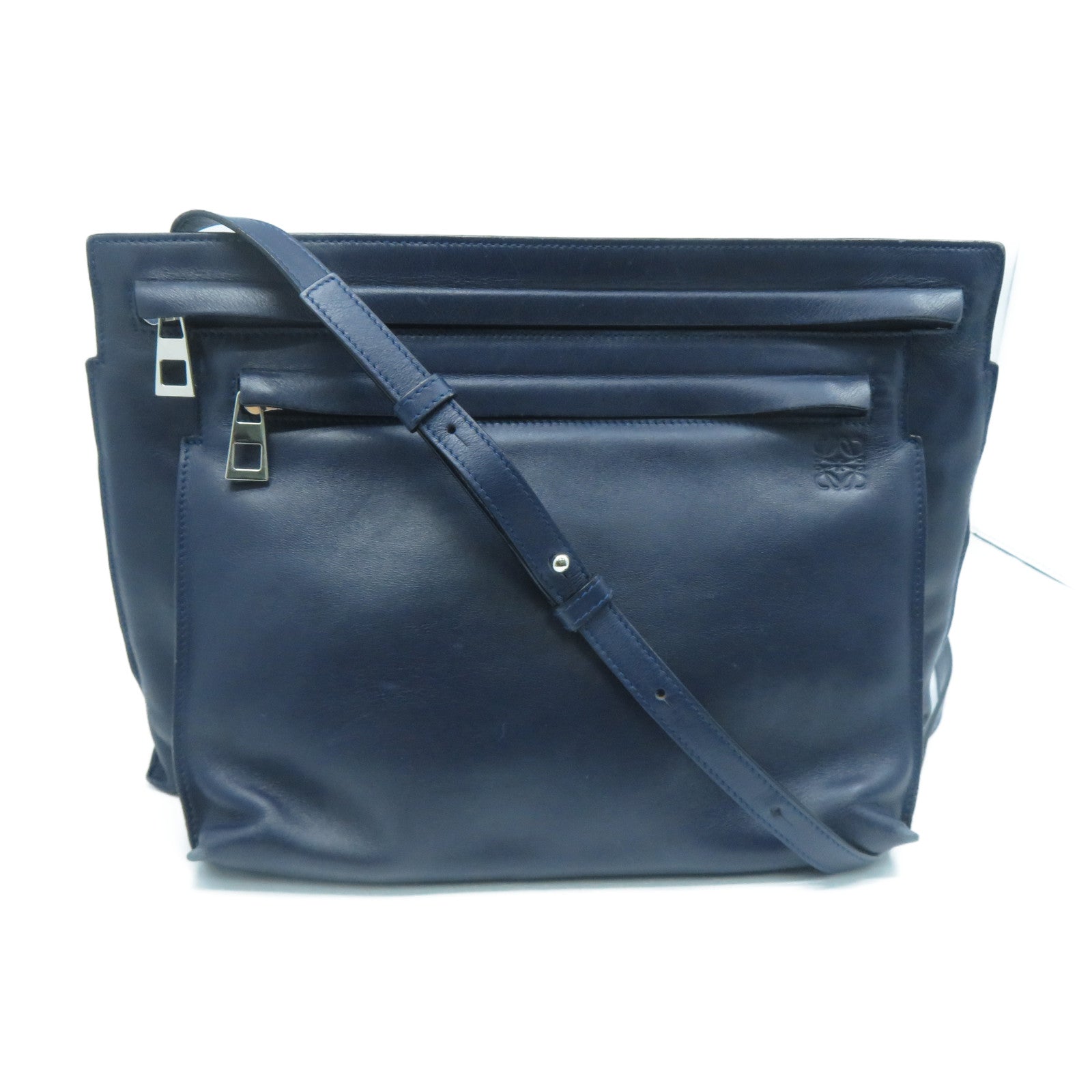 LOEWE 【激減優惠】牛皮皮革Shoulder Bag銀扣肩背袋深藍色