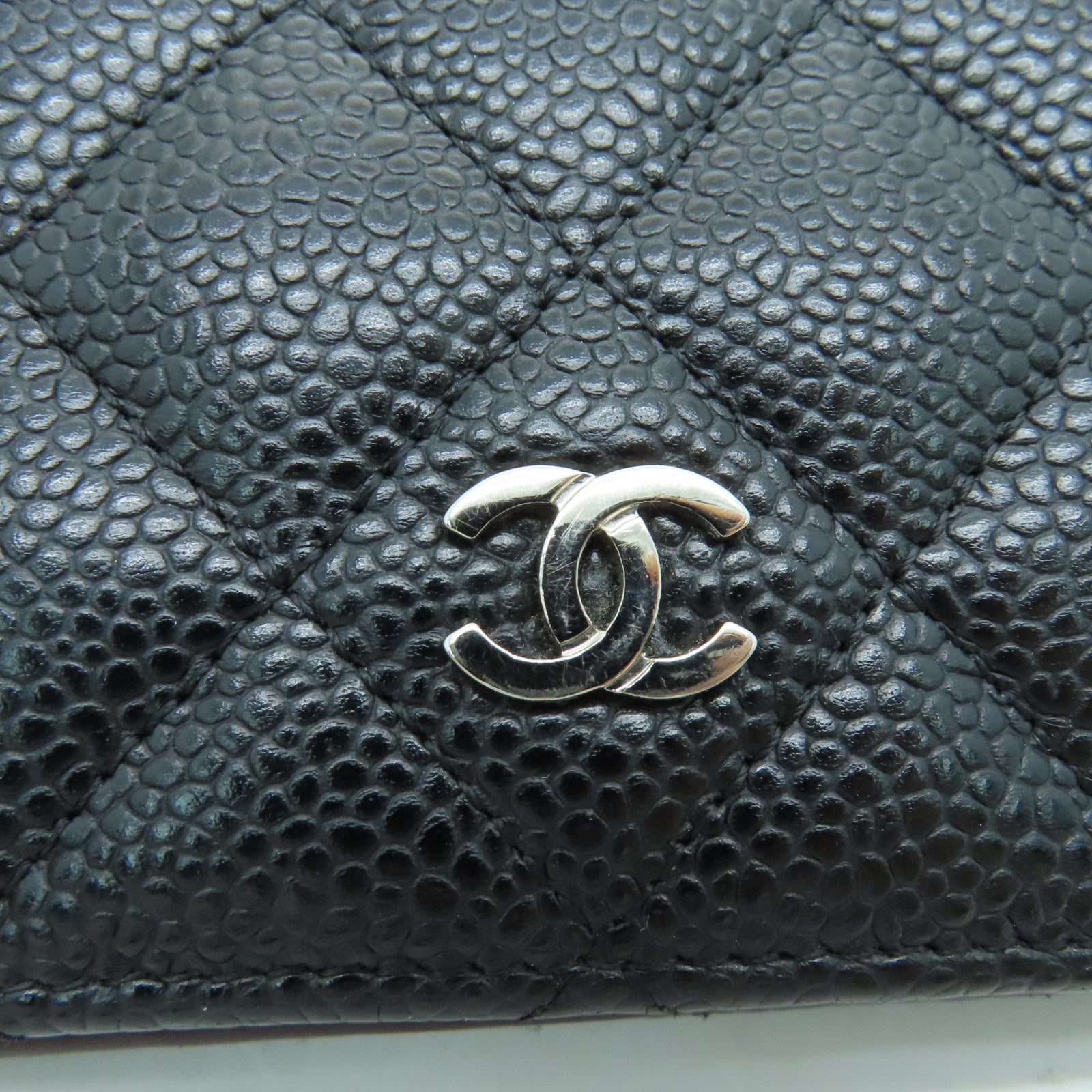 CHANEL 菱格Caviar皮革Long Wallet銀扣長錢包黑色