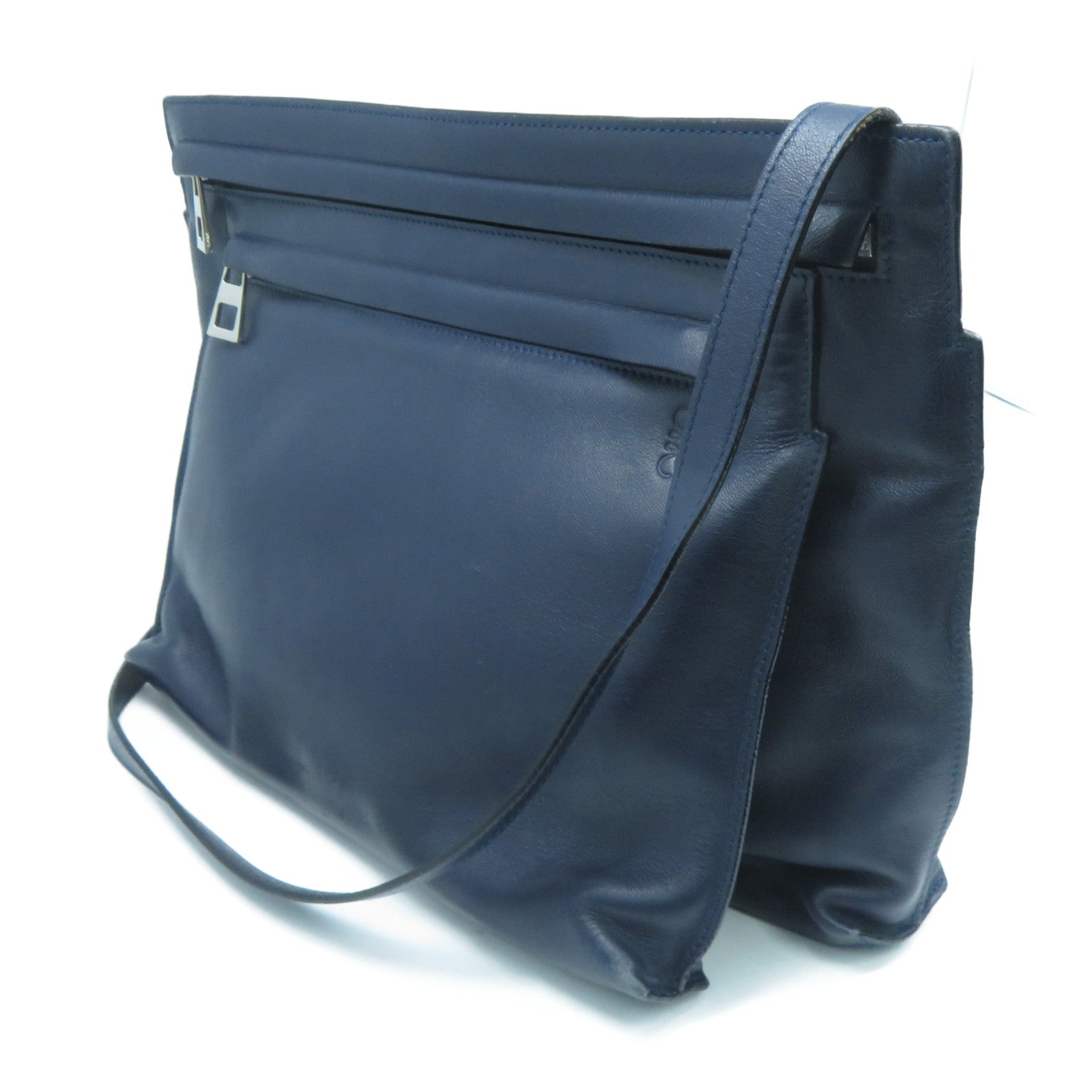 LOEWE 【激減優惠】牛皮皮革Shoulder Bag銀扣肩背袋深藍色