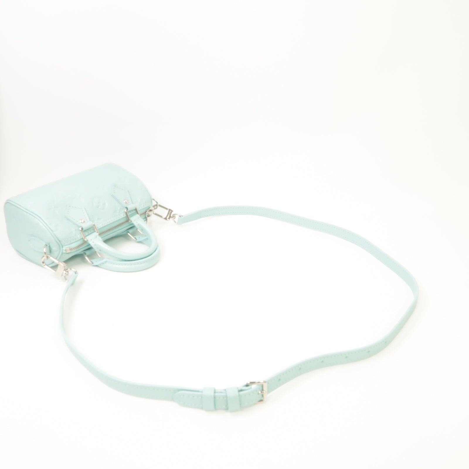 LOUIS VUITTON Monogram Empreinte Nano Speedy銀扣手挽肩背兩用袋淺藍色
