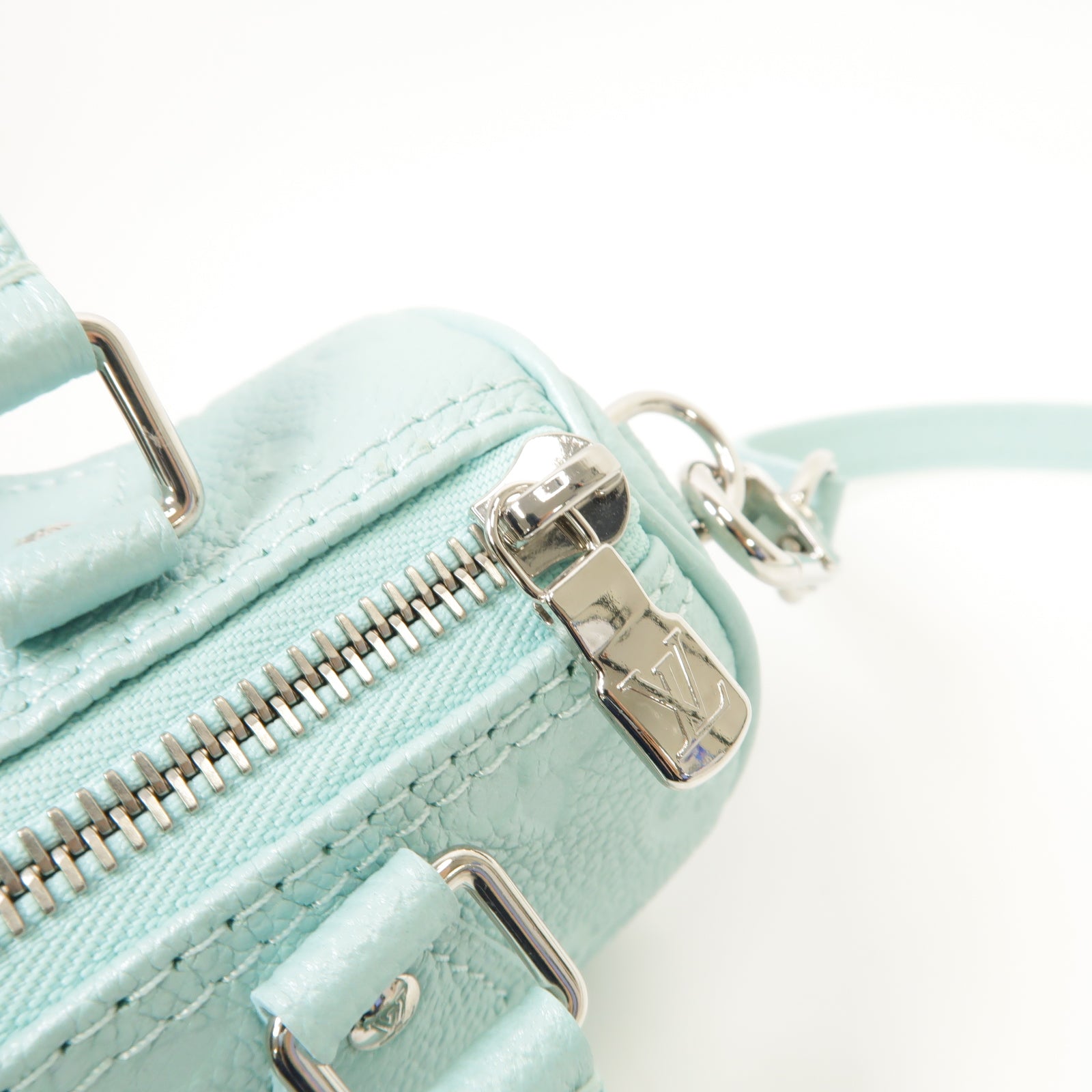 LOUIS VUITTON Monogram Empreinte Nano Speedy銀扣手挽肩背兩用袋淺藍色