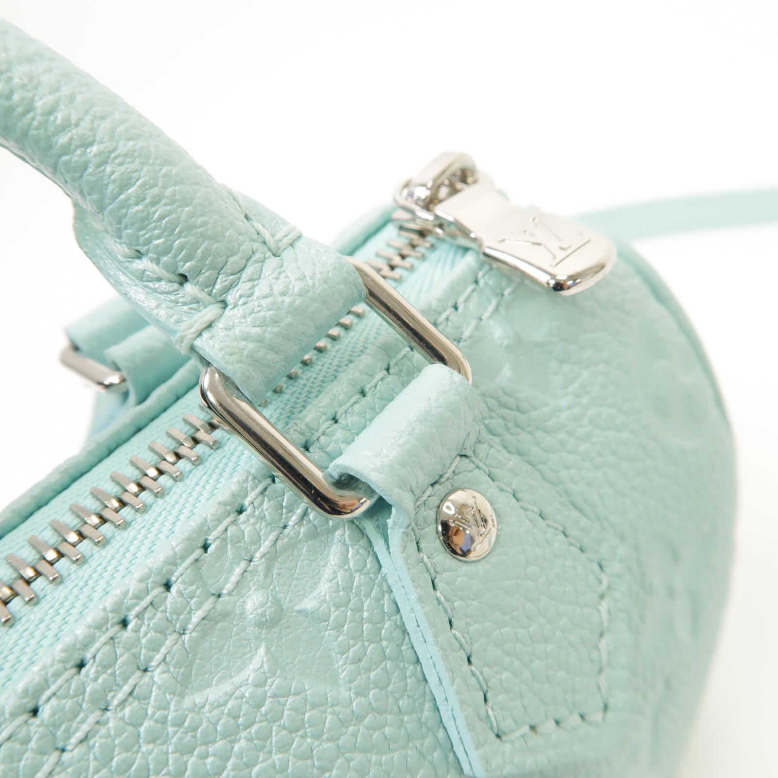LOUIS VUITTON Monogram Empreinte Nano Speedy銀扣手挽肩背兩用袋淺藍色
