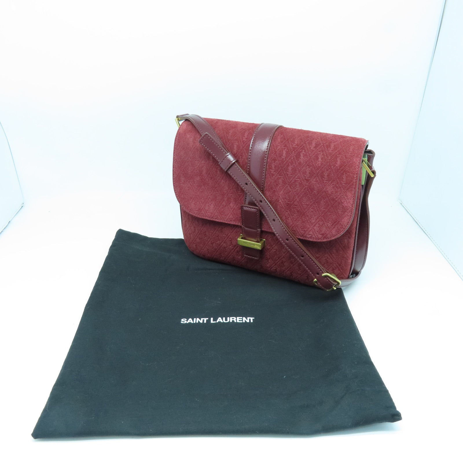 SAINT LAURENT 麂皮皮革Shoulder Bag金扣肩背袋紅色