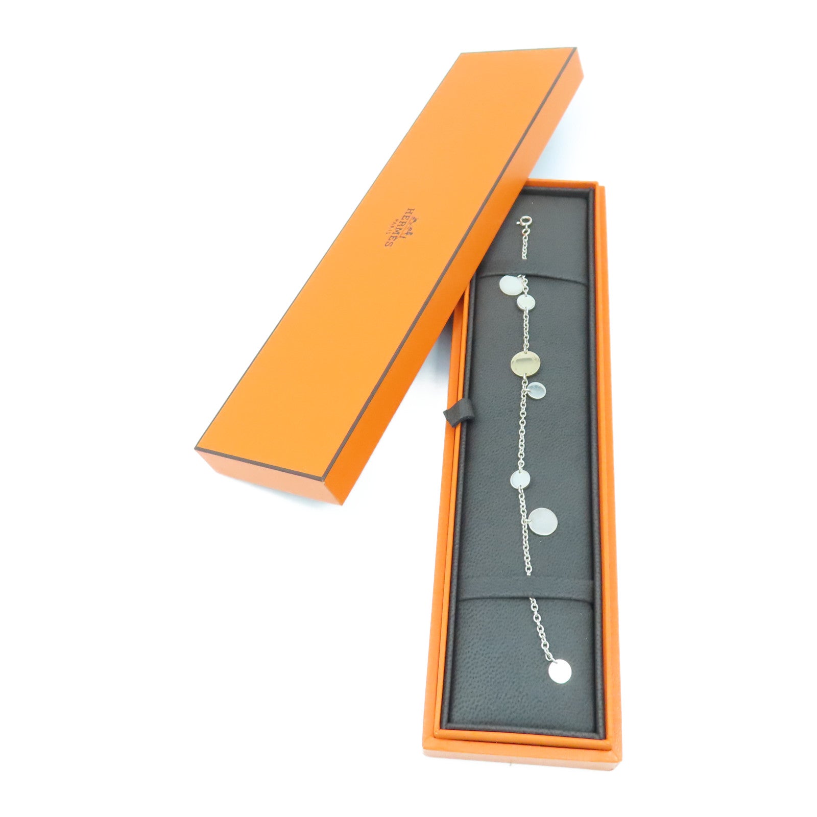 HERMES 18K Rose Gold/925 Sterling Silver Confetti Celia Round Circle Logo Bracelet