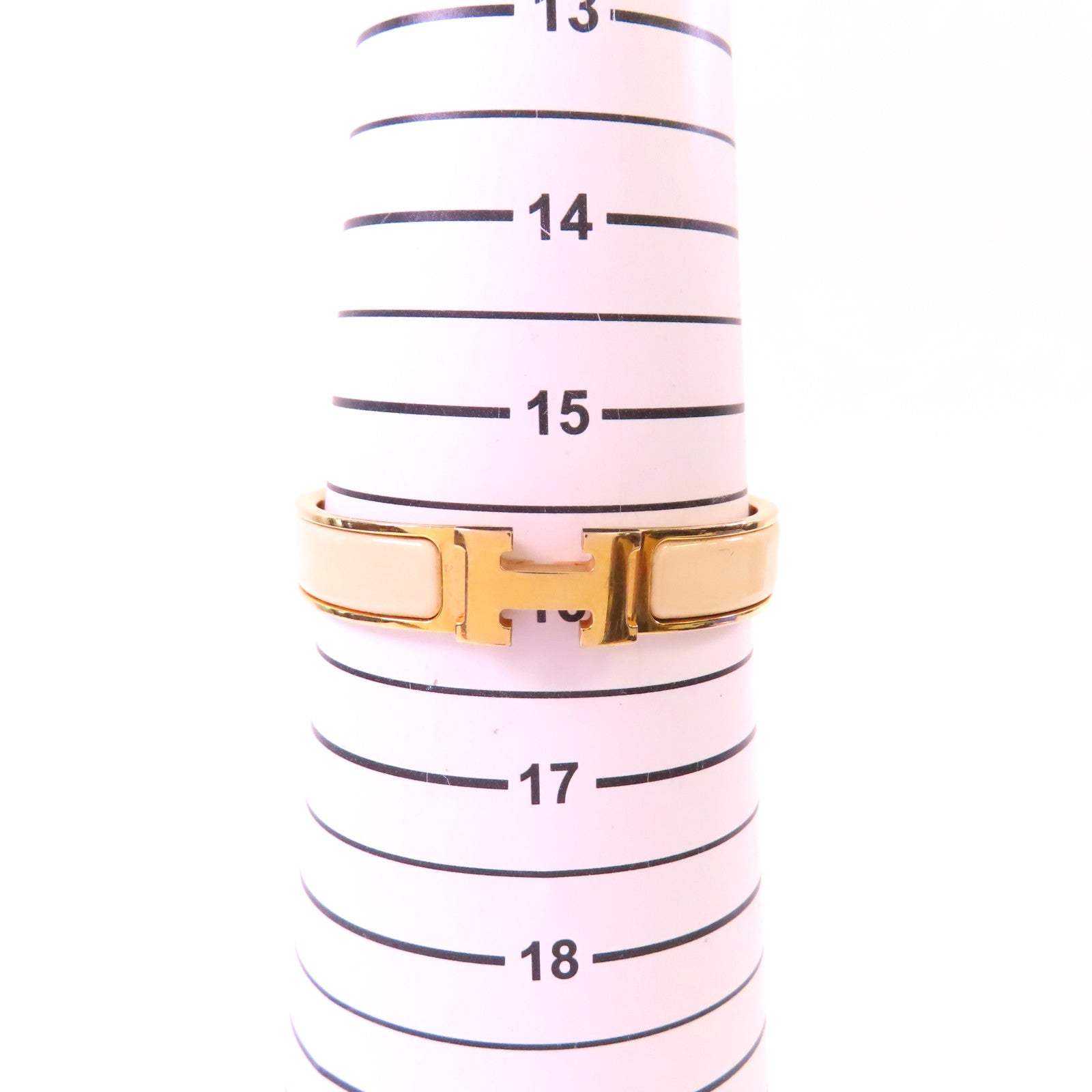 HERMES 金屬/琺瑯Clic H Bracelet金扣手鐲Nata奶茶色/金色