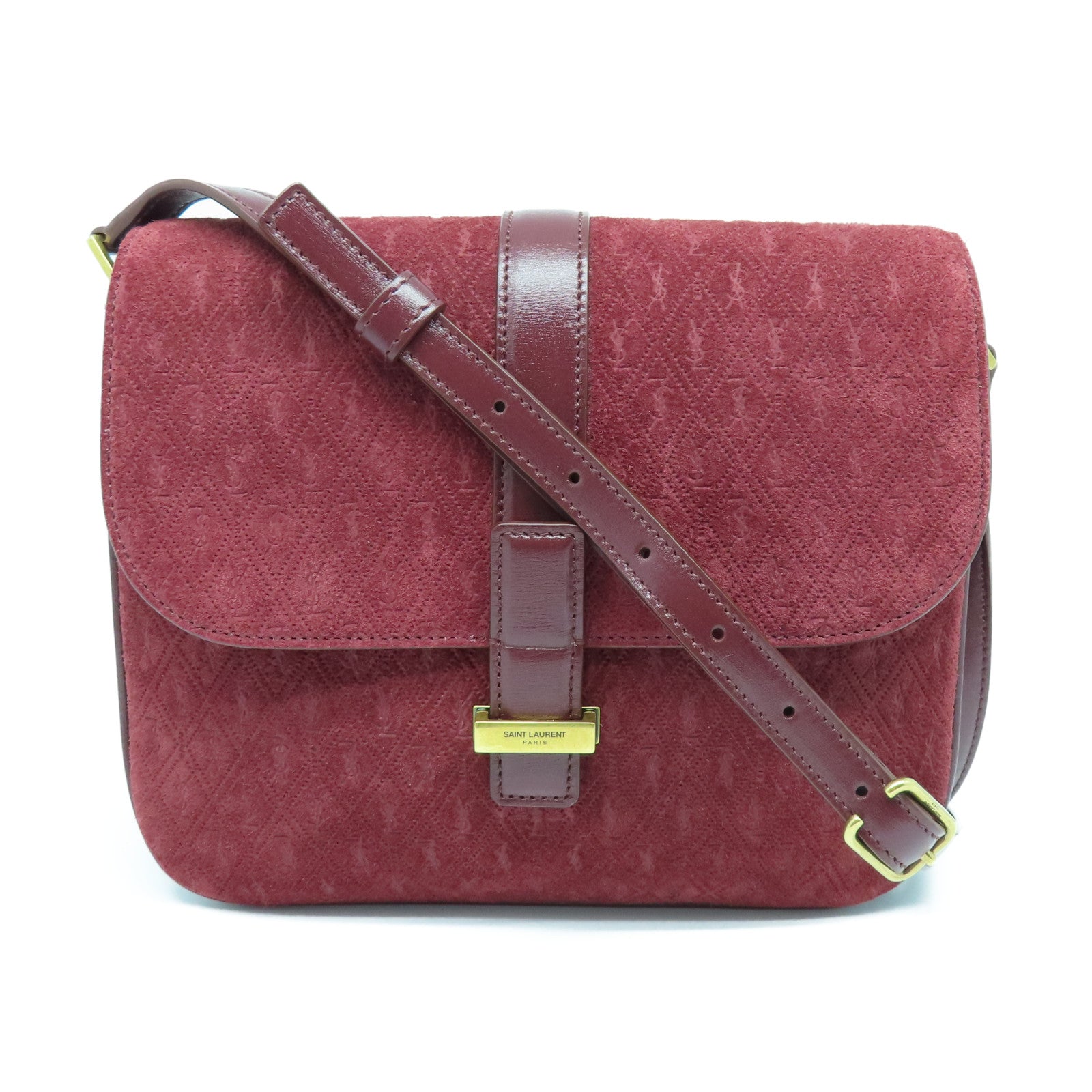 SAINT LAURENT 麂皮皮革Shoulder Bag金扣肩背袋紅色